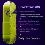purple tree Happy Liver Daily capsules on a wooden background