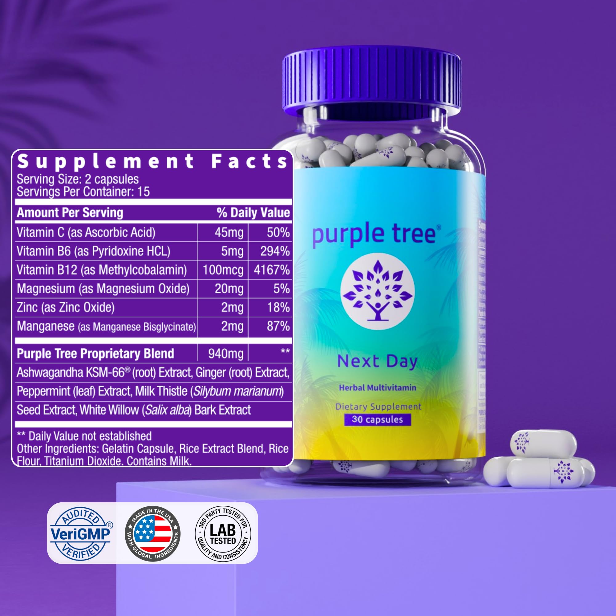Purple Tree Next Day Multivitamins close-up of capsules