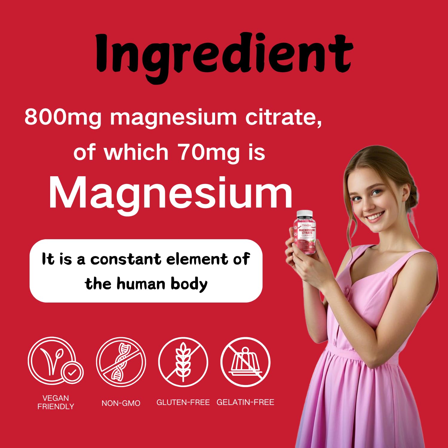 Putaojun Magnesium Citrate Gummies nutritional information on the back