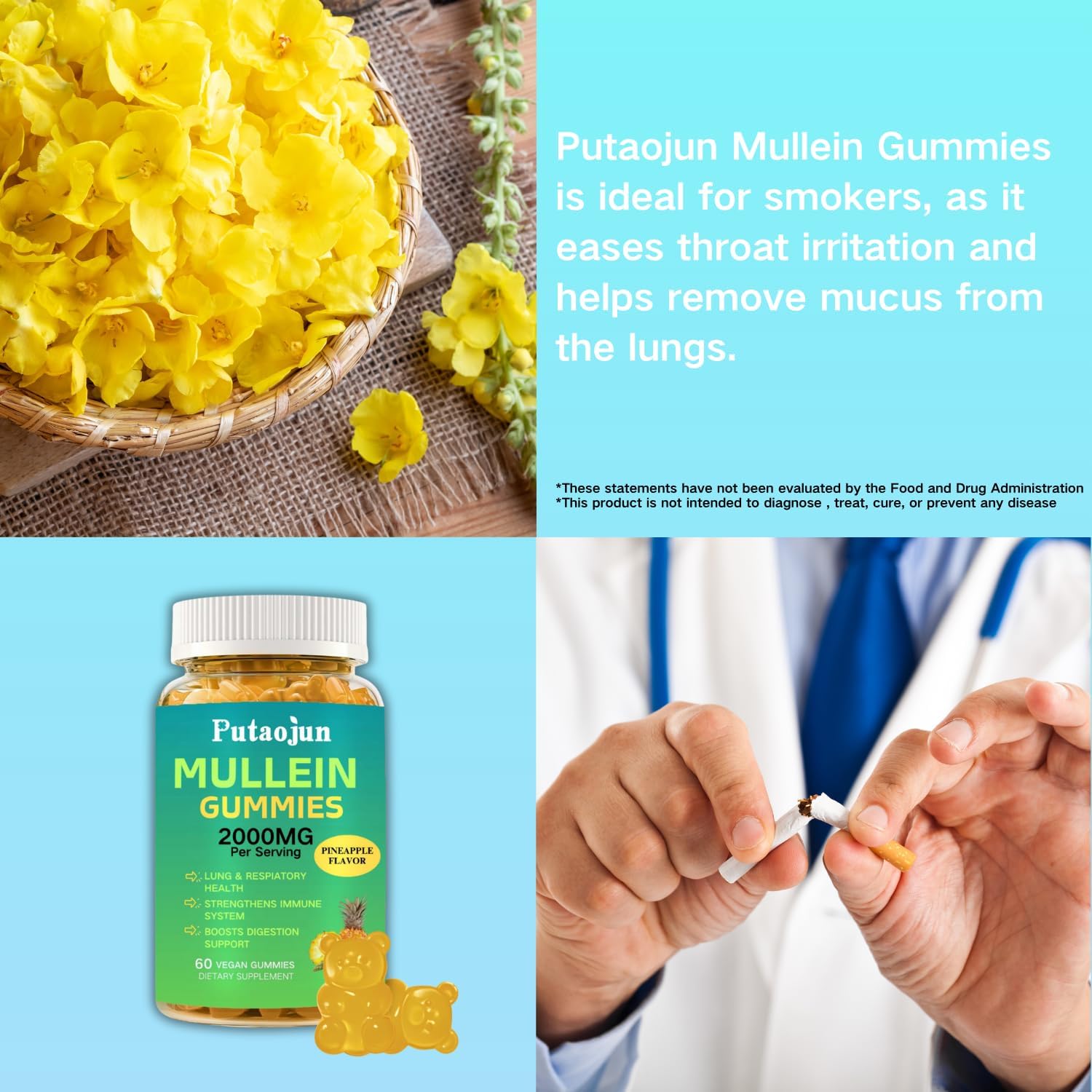 Putaojun Mullein Gummies on a wooden table
