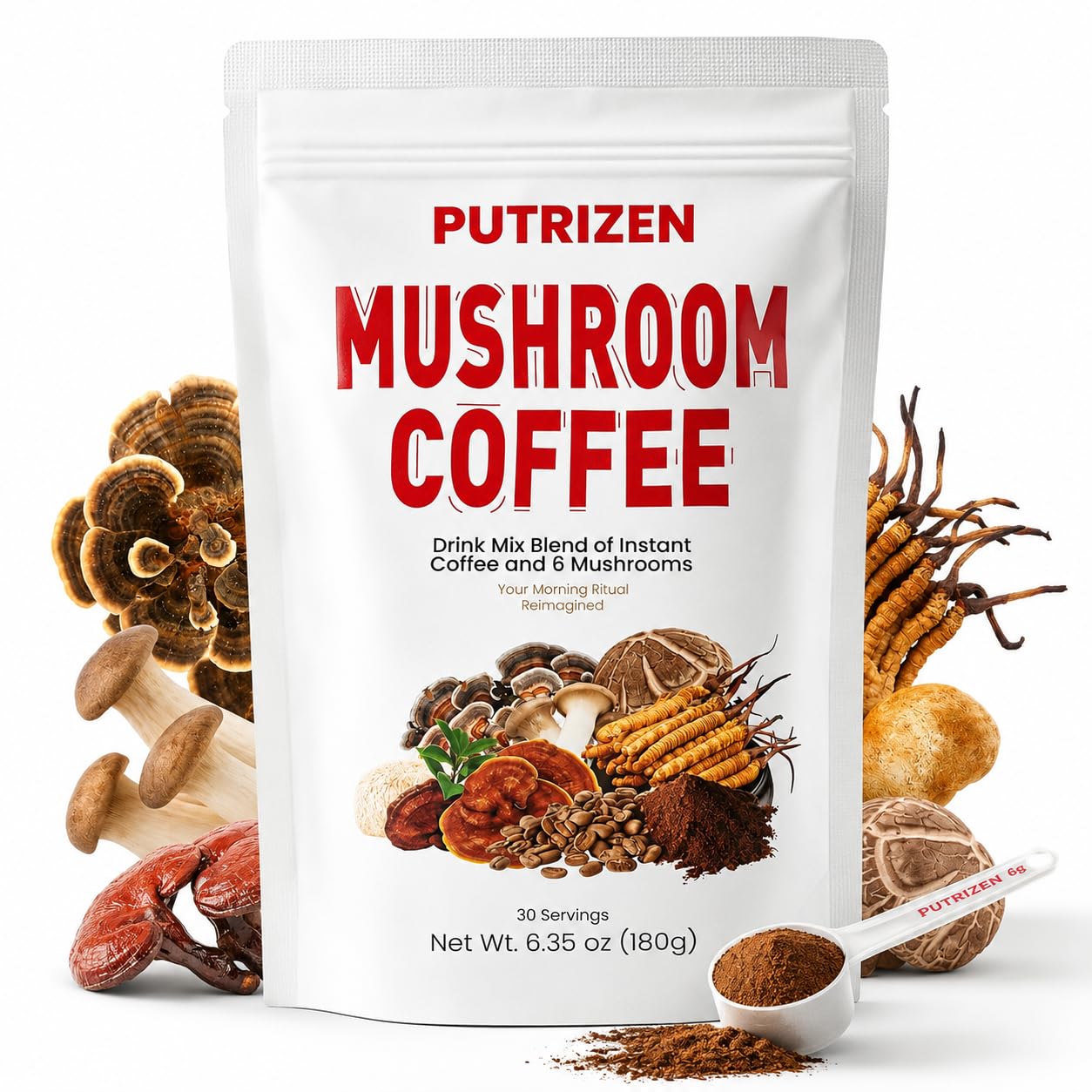 PUTRIZEN Low-Caffeine Mushroom Coffee 2500mg front view