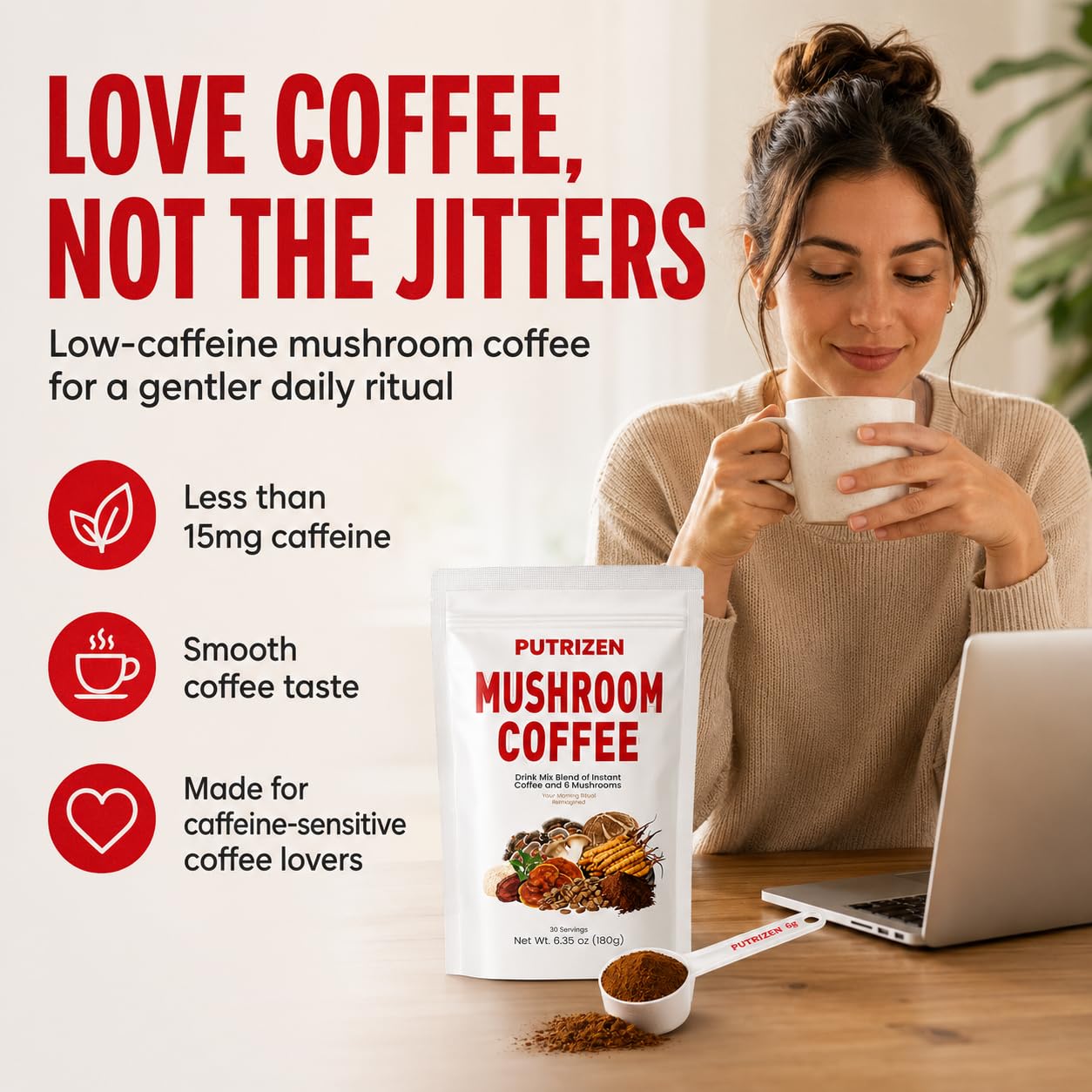 PUTRIZEN Low-Caffeine Mushroom Coffee 2500mg packaging