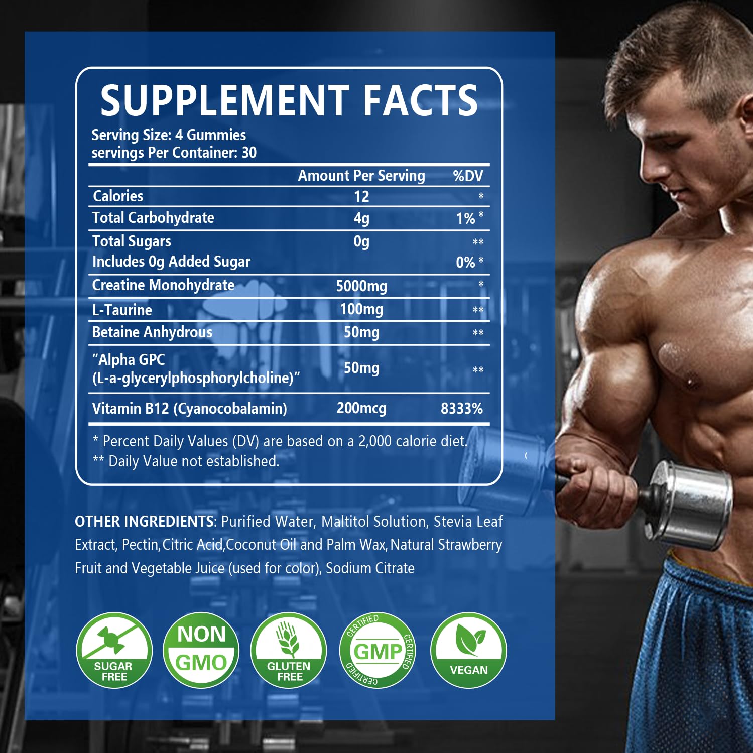PWERD Creatine Monohydrate Gummies 5000 mg blueberry flavour