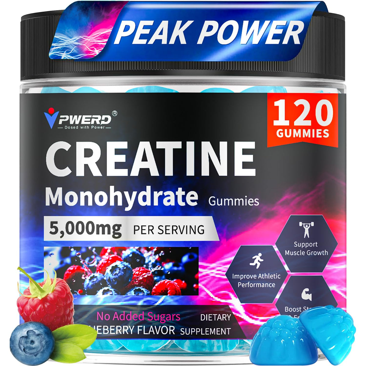 PWERD Creatine Monohydrate Gummies 5000 mg bottle front view
