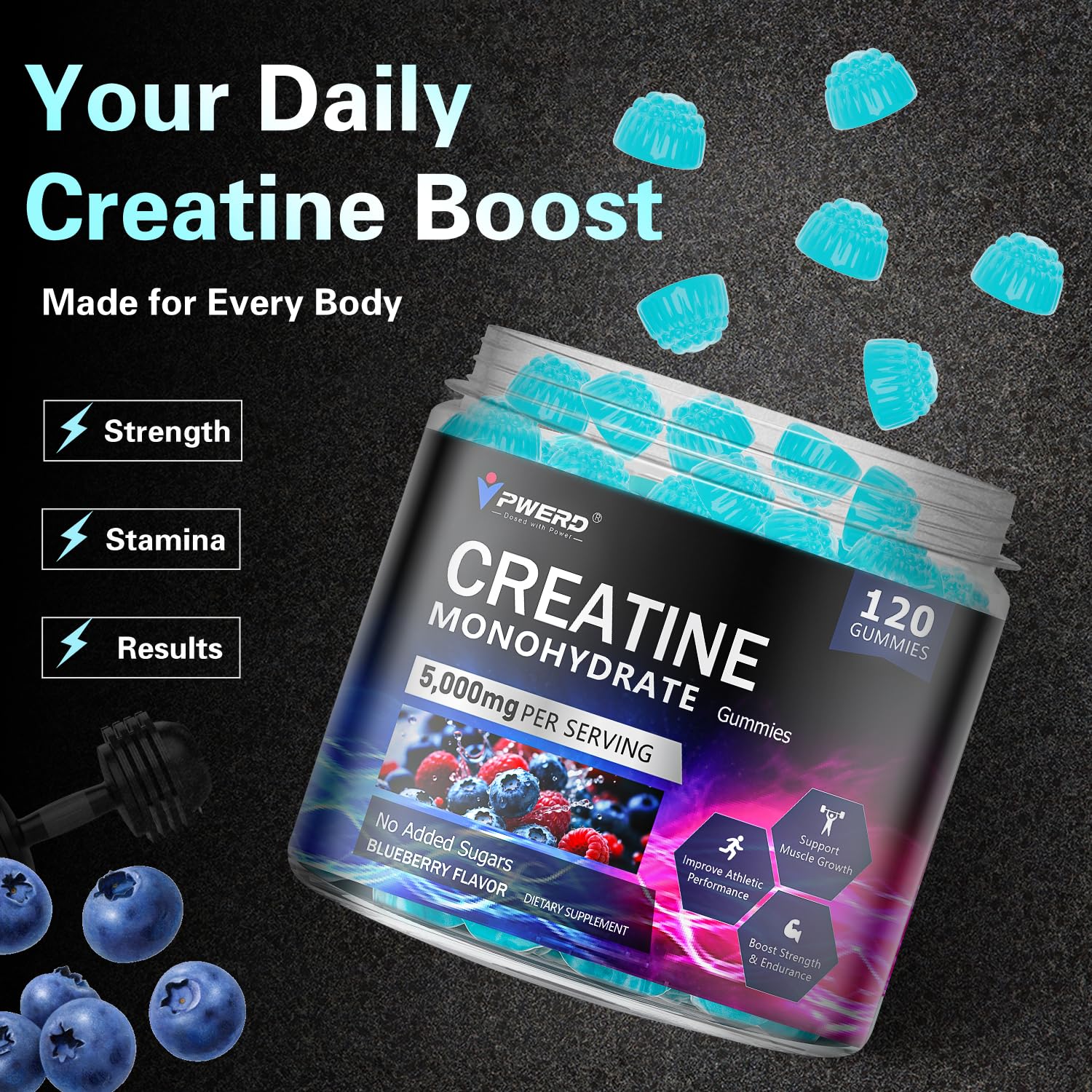 PWERD Creatine Monohydrate Gummies 5000 mg side view