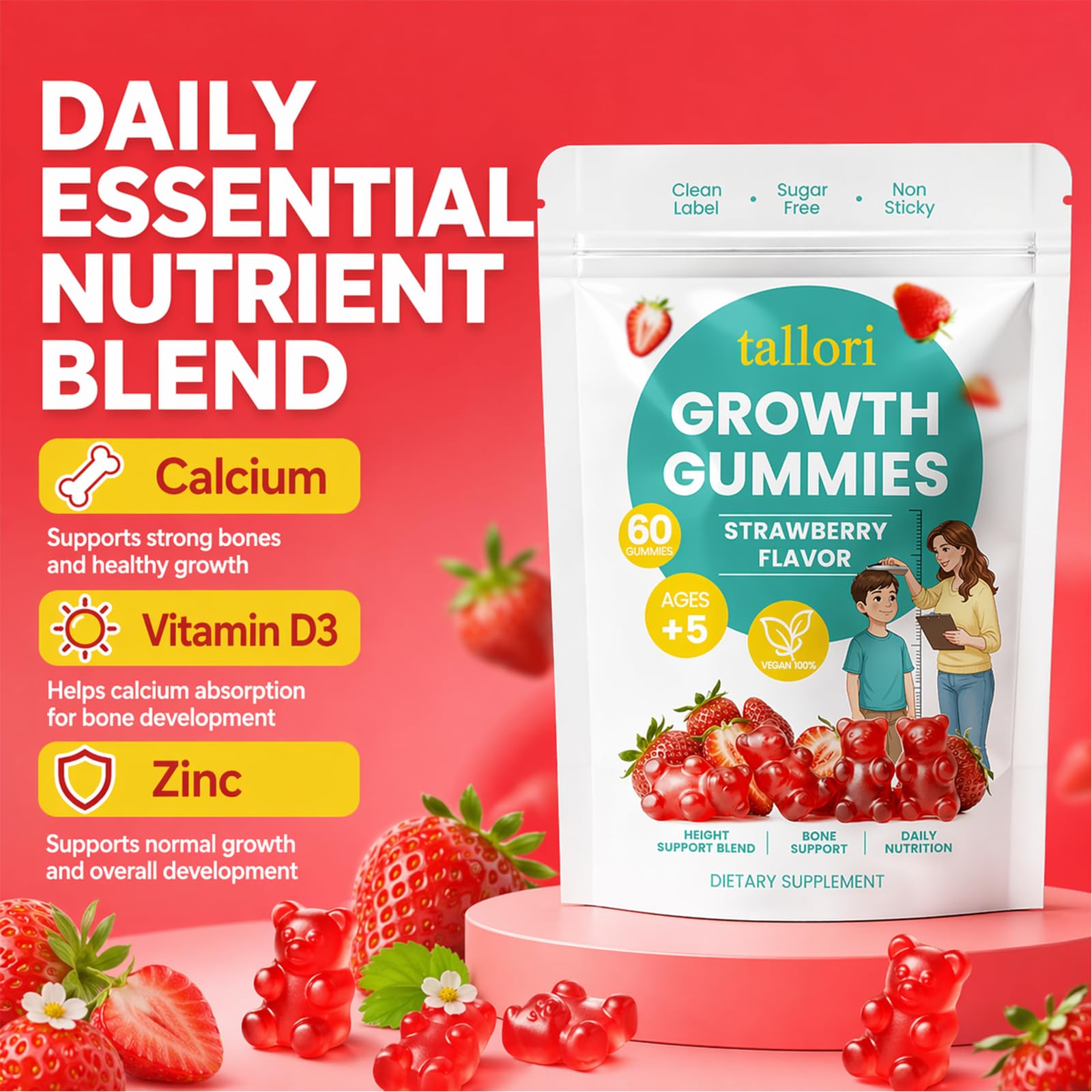 Pwkvsn Tallori Growth Gummies side view with nutritional information