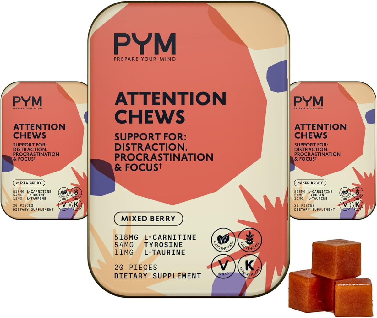 PYM Health Attention Chews mixed berry flavour front view