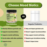 PYM Health Mood Biotics capsules on a wooden table