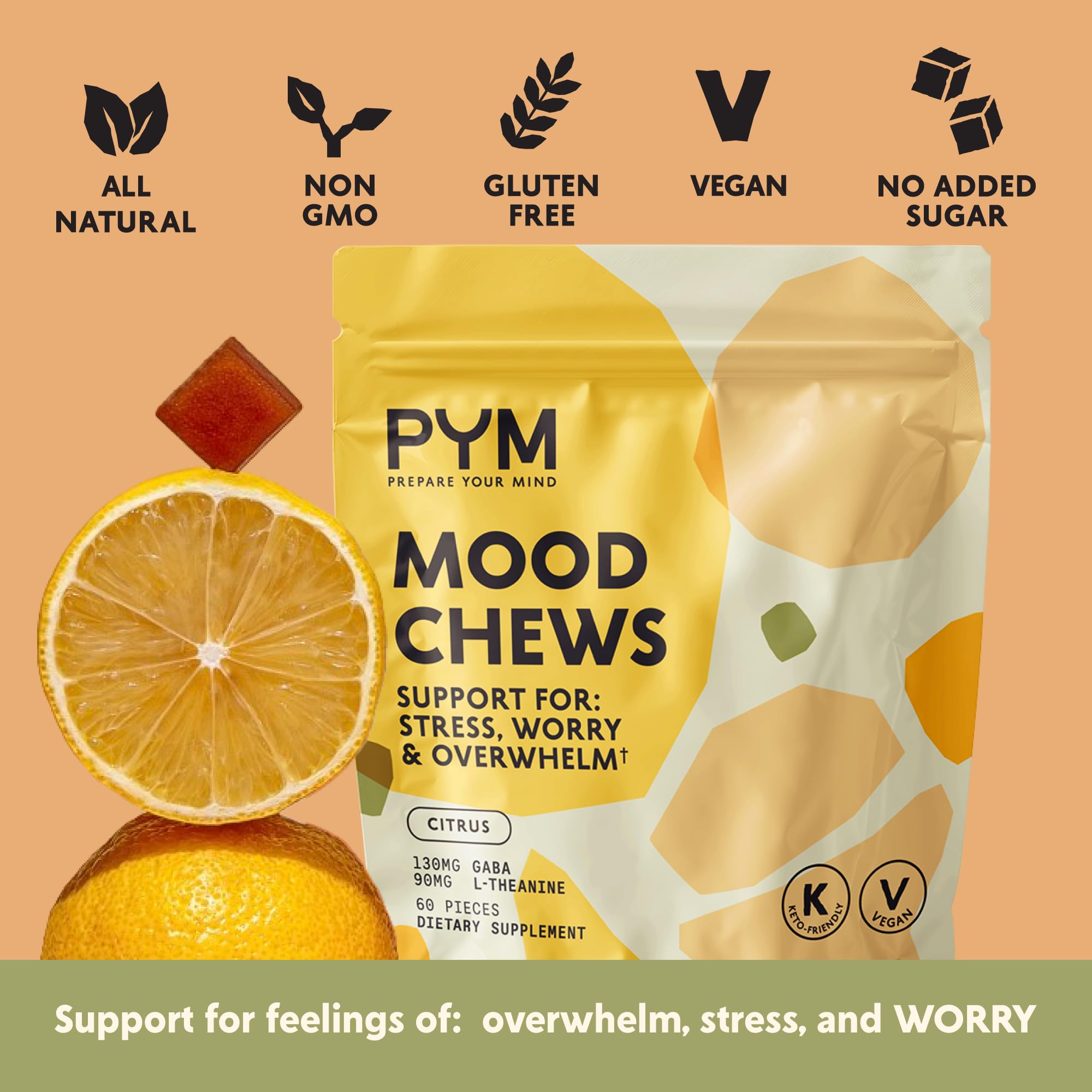 PYM Health Mood Chews gummies displayed on a table