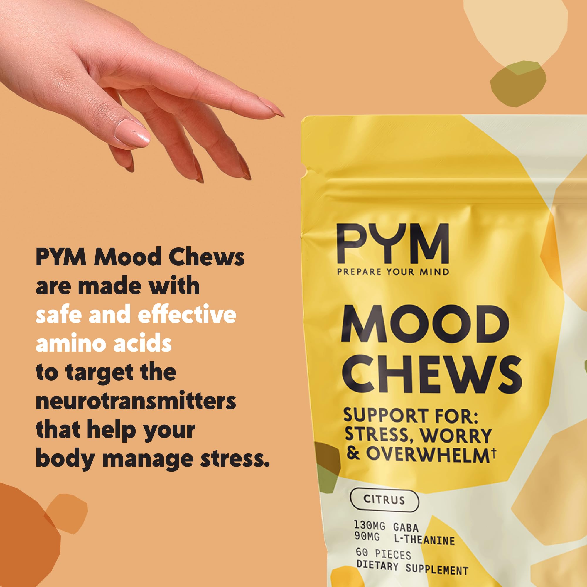 PYM Health Mood Chews in a hand for size reference
