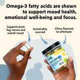 PYM Health Mood Omegas bottle with citrus background