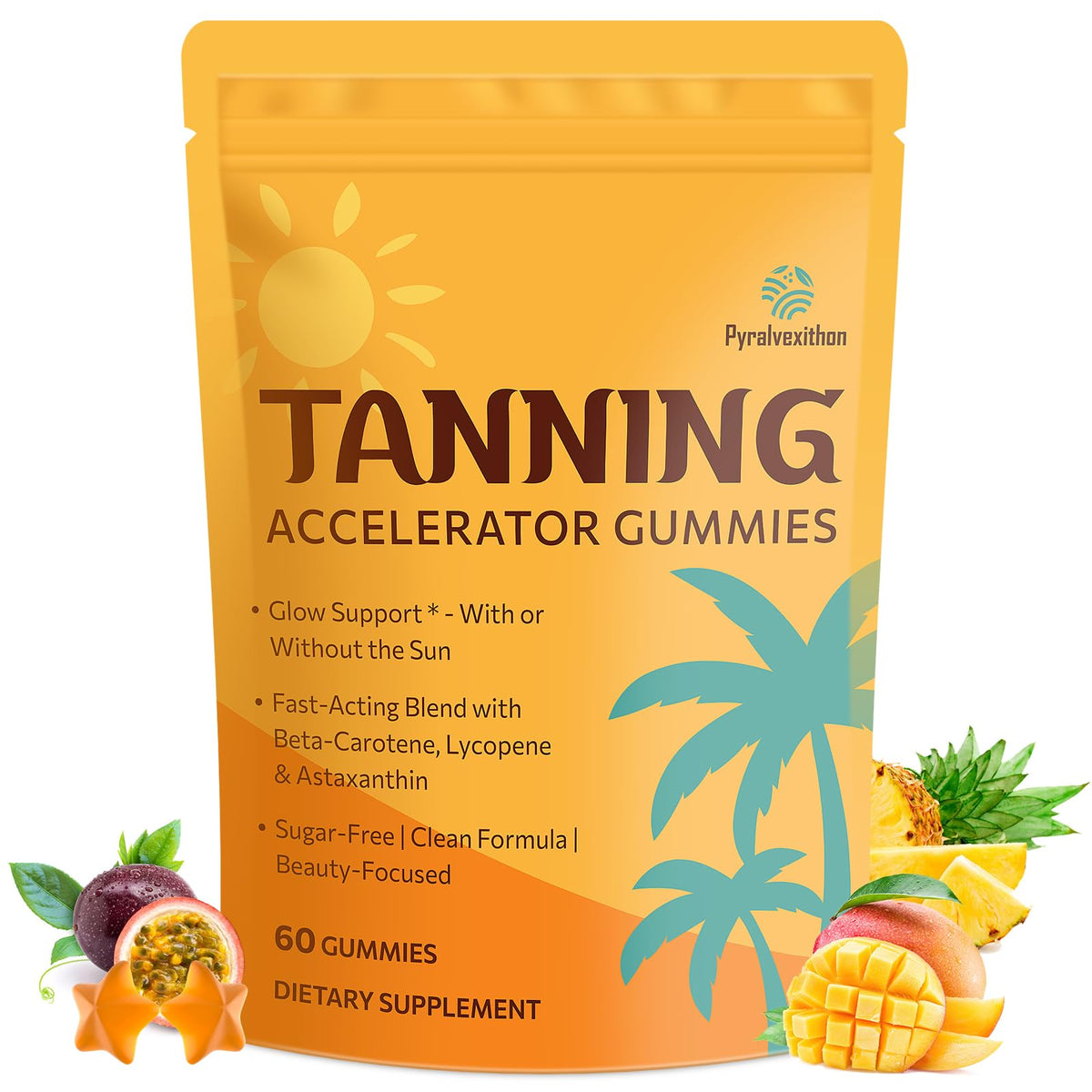Pyralvexithon Tanning Gummies 200g front view with tropical packaging