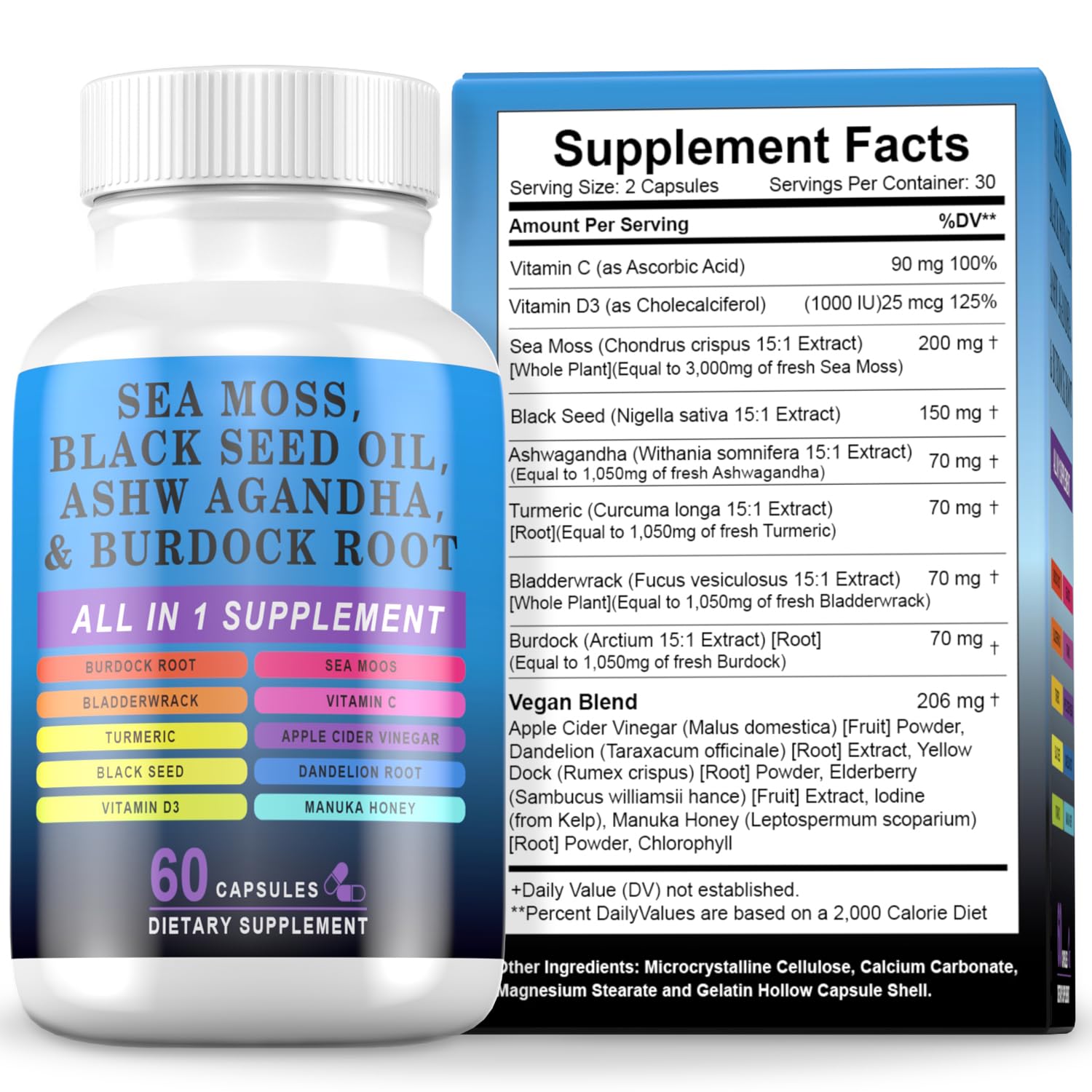 Pyzor Sea Moss Complex 60 veggie capsules front view