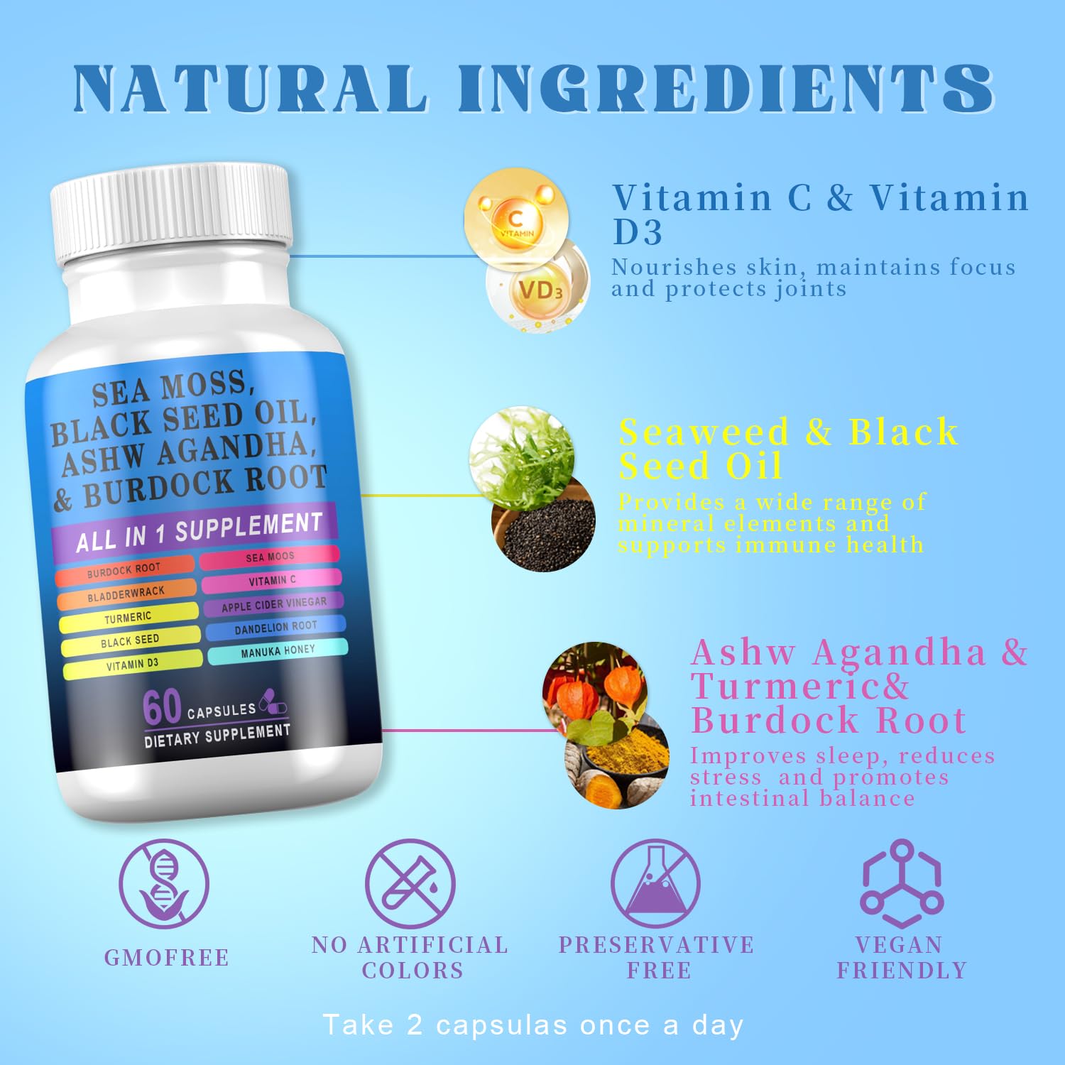 Pyzor Sea Moss Complex ingredients list on packaging