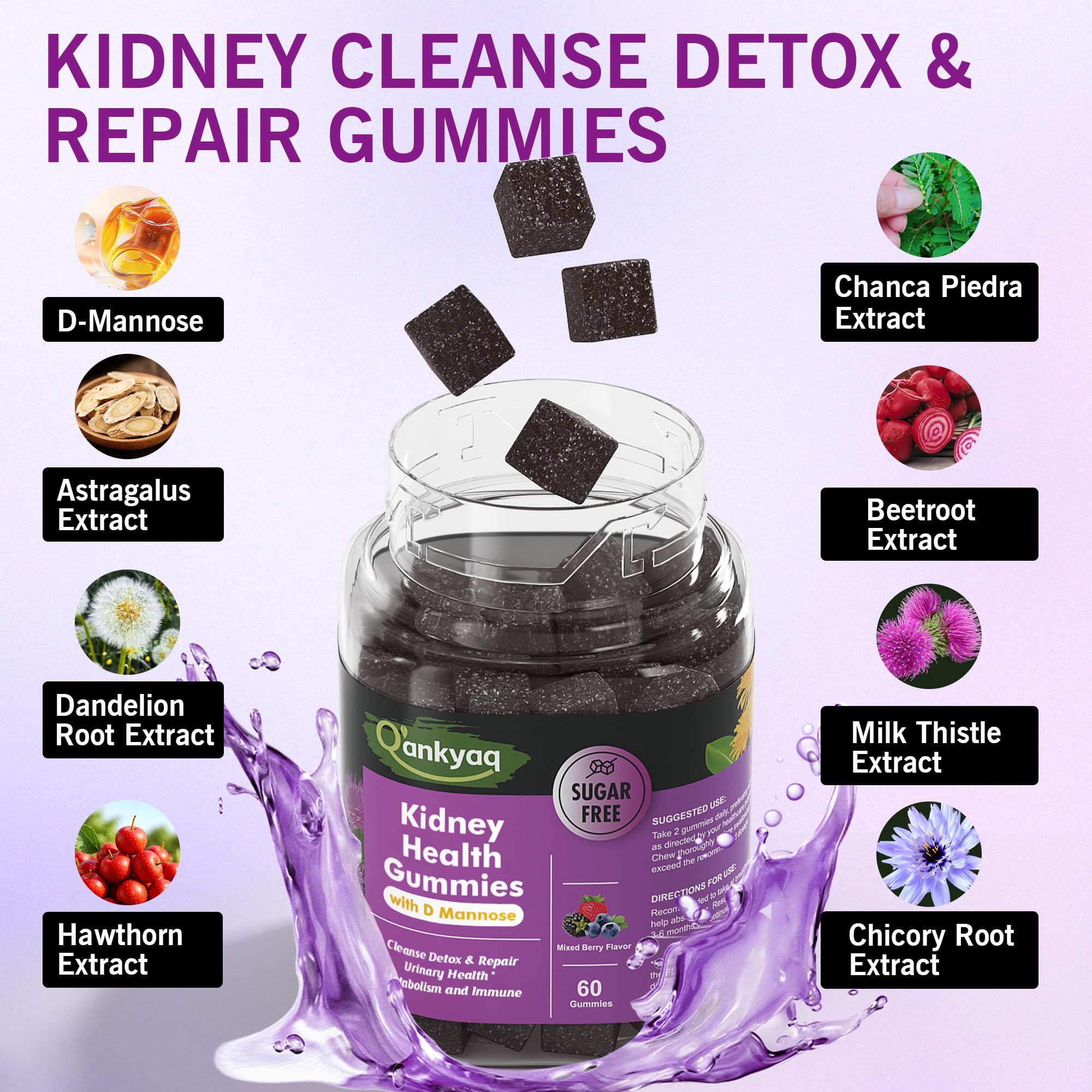 Q'ankyaq Kidney Health Gummies on a wooden table