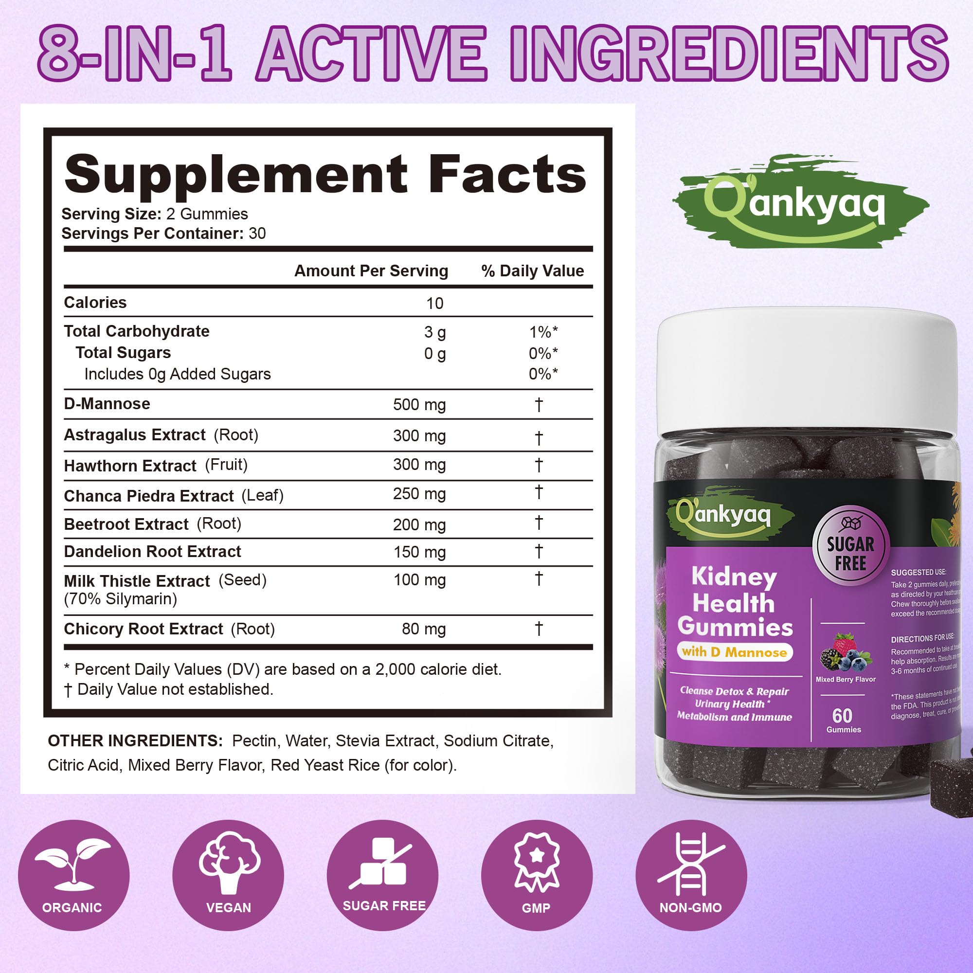Q'ankyaq Kidney Health Gummies packaging side view