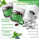 Q'ankyaq Oregano Gummies side view of bottle