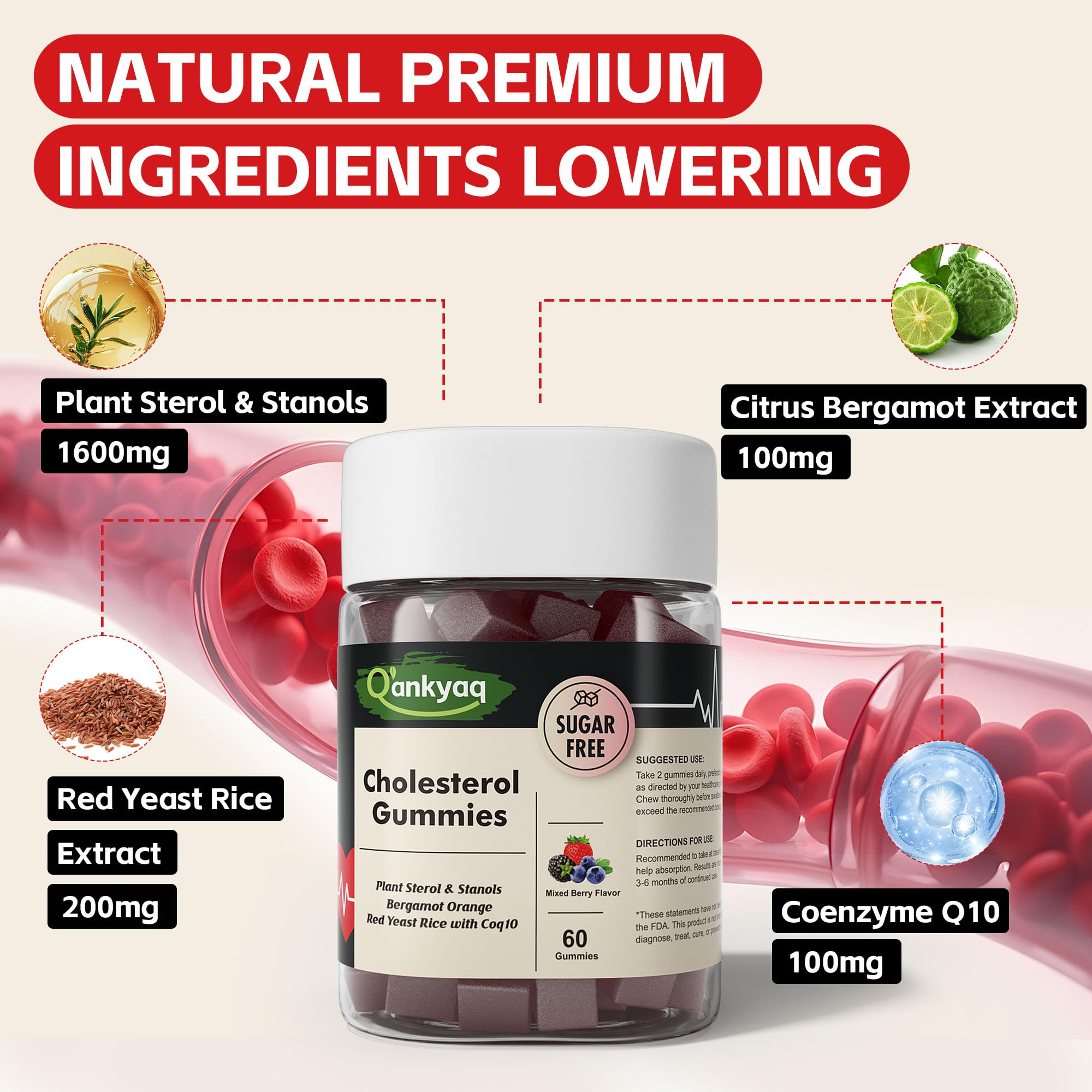 Q'ankyaq Red Yeast Rice Gummies on a desk