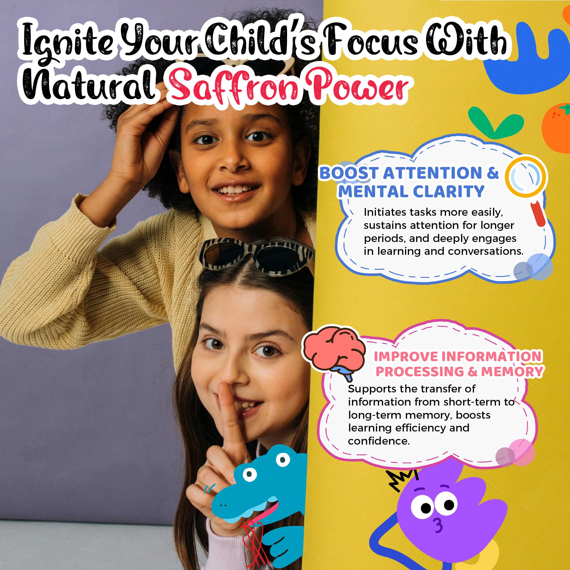 Q'ankyaq Saffron Gummies for Kids displayed on a colourful background