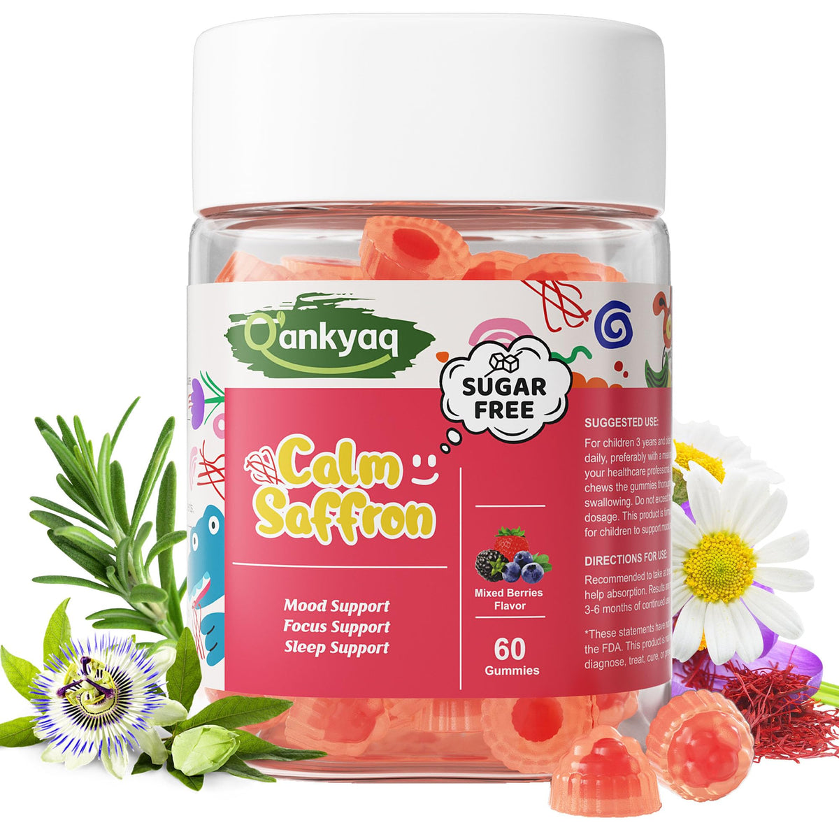 Q'ankyaq Saffron Gummies for Kids front view packaging