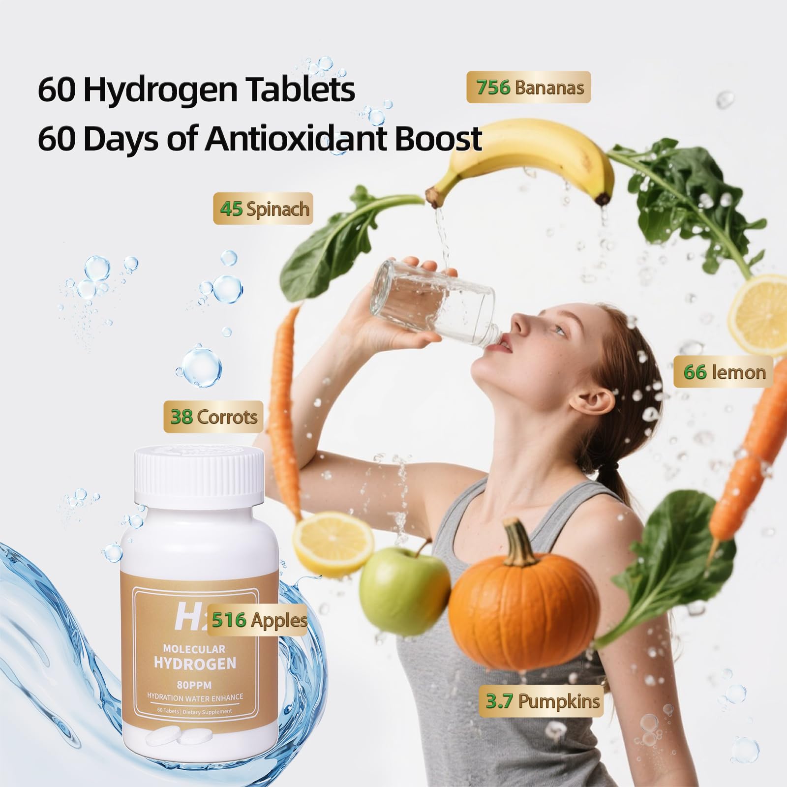 Qanbokey Hydrogen Water Tablets with a measuring scoop