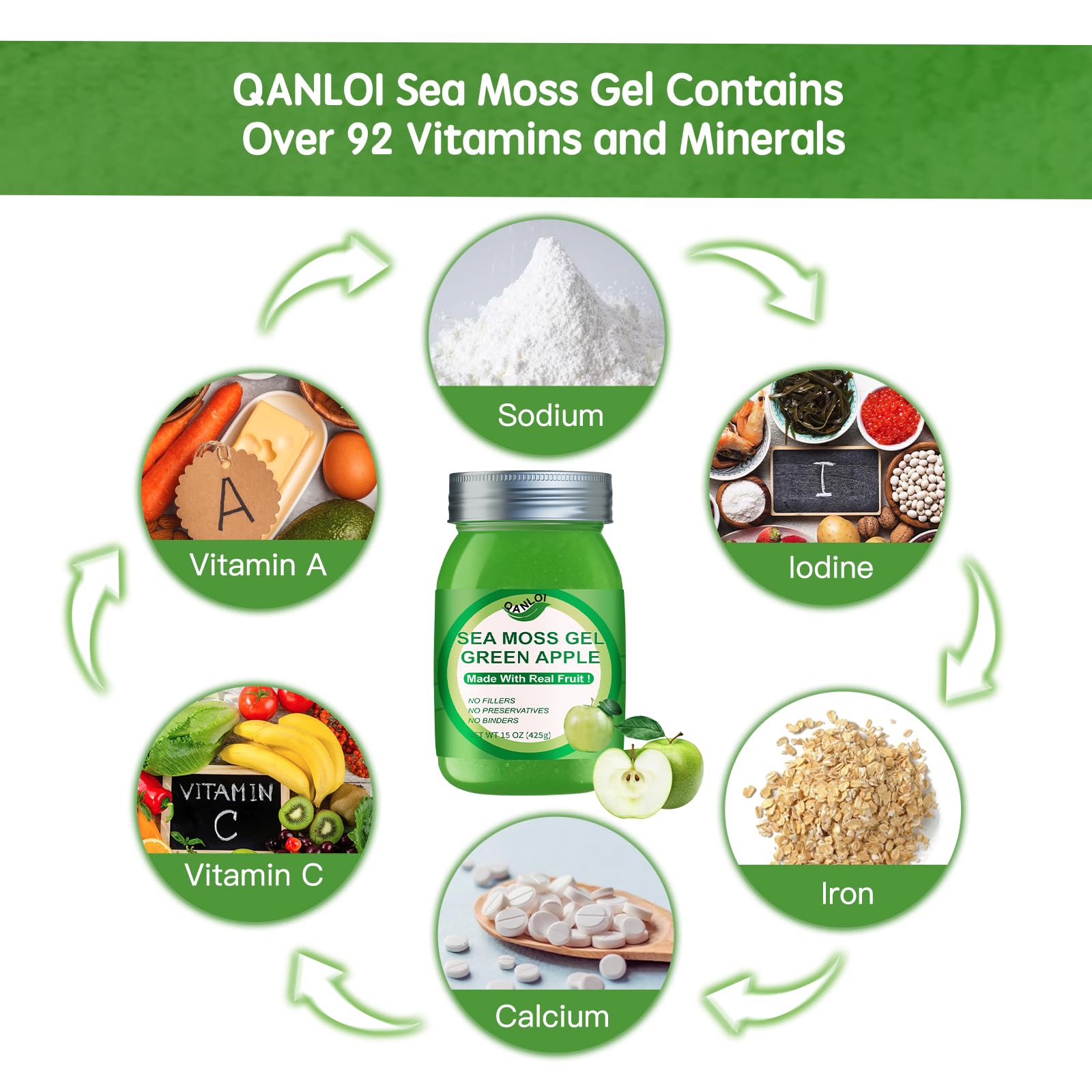 QANLOI Sea Moss Gel 650g displayed in a kitchen setting