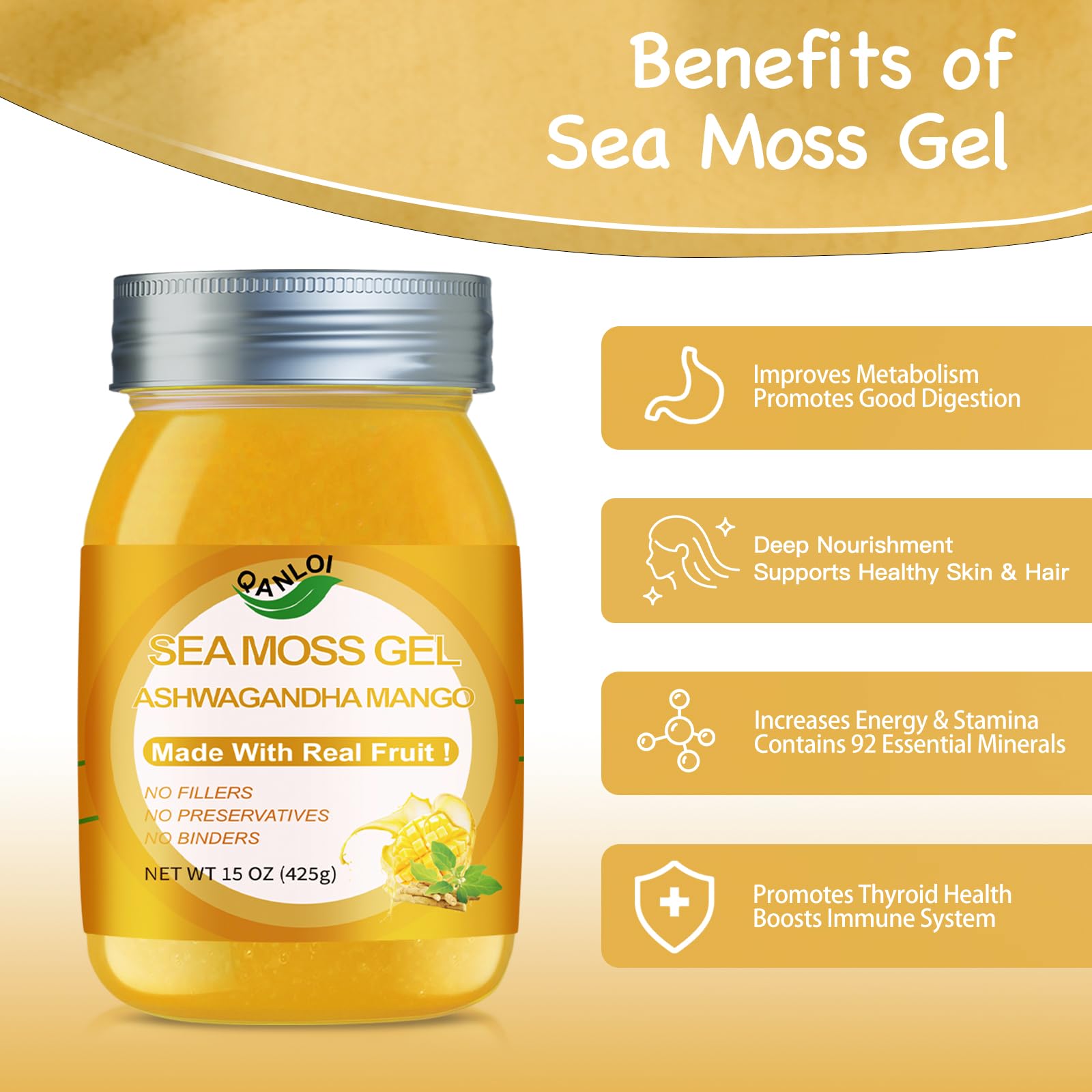 QANLOI Sea Moss Gel 671g lifestyle scene in kitchen