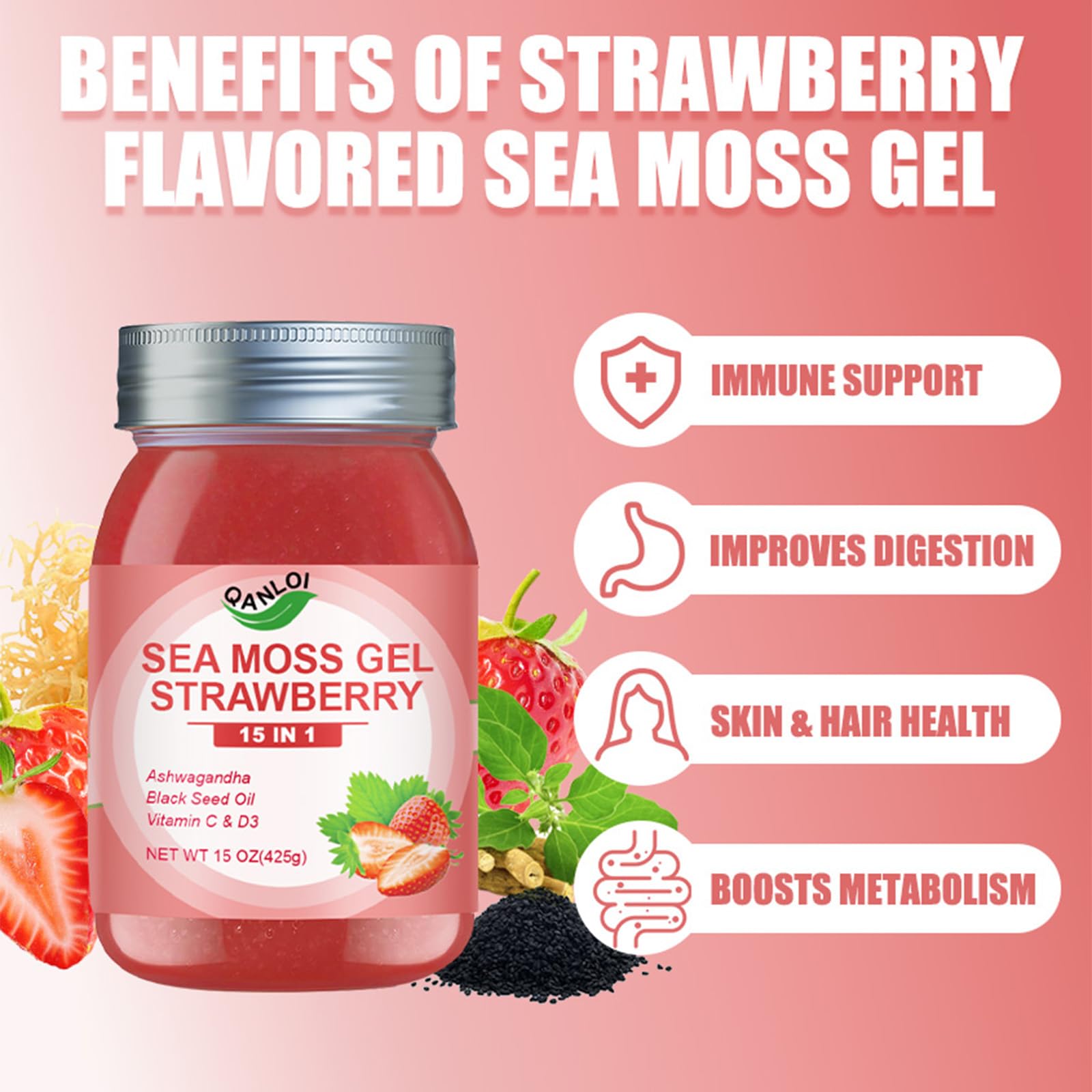 QANLOI Strawberry Sea Moss Gel packaging side view