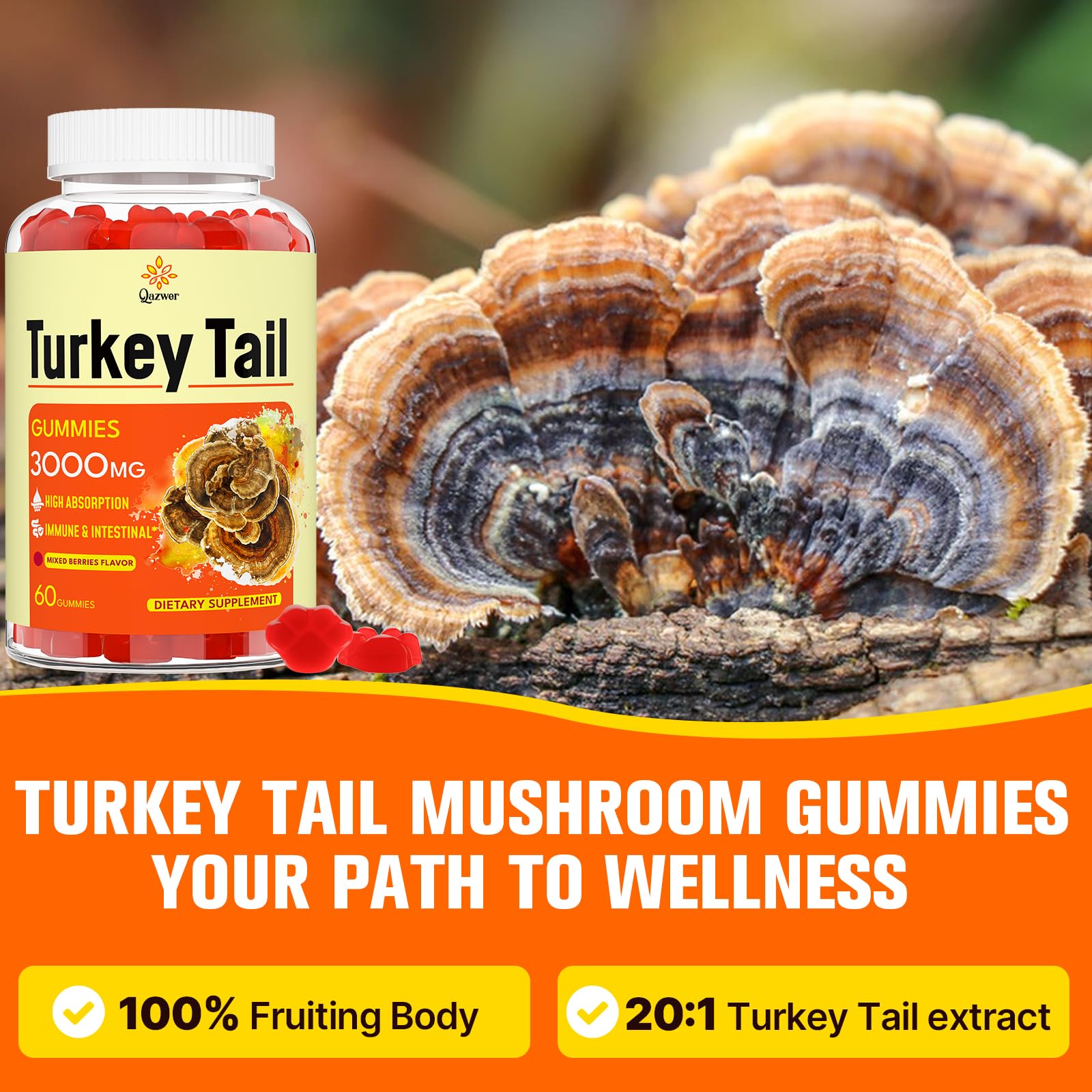 Qazwer Turkey Tail Mushroom Gummies in a lifestyle setting