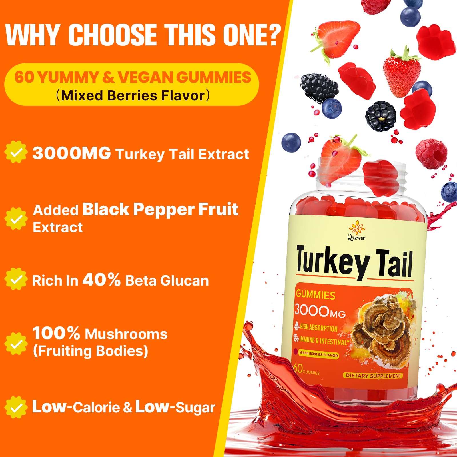 Qazwer Turkey Tail Mushroom Gummies nutritional information on the back