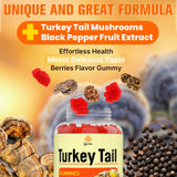 Qazwer Turkey Tail Mushroom Gummies with fresh berries on a table