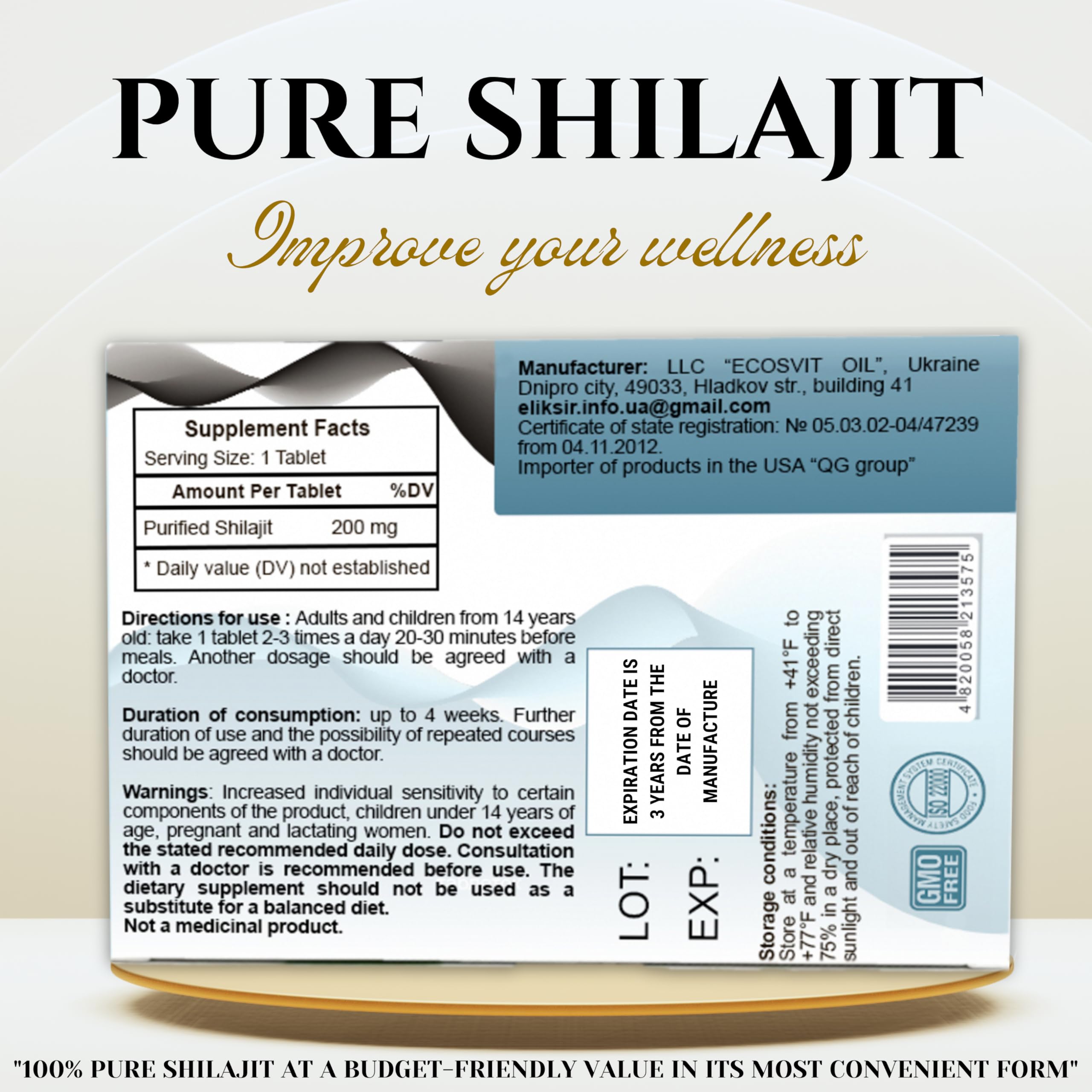 QG group Shilajit Tablets 200mg packaging