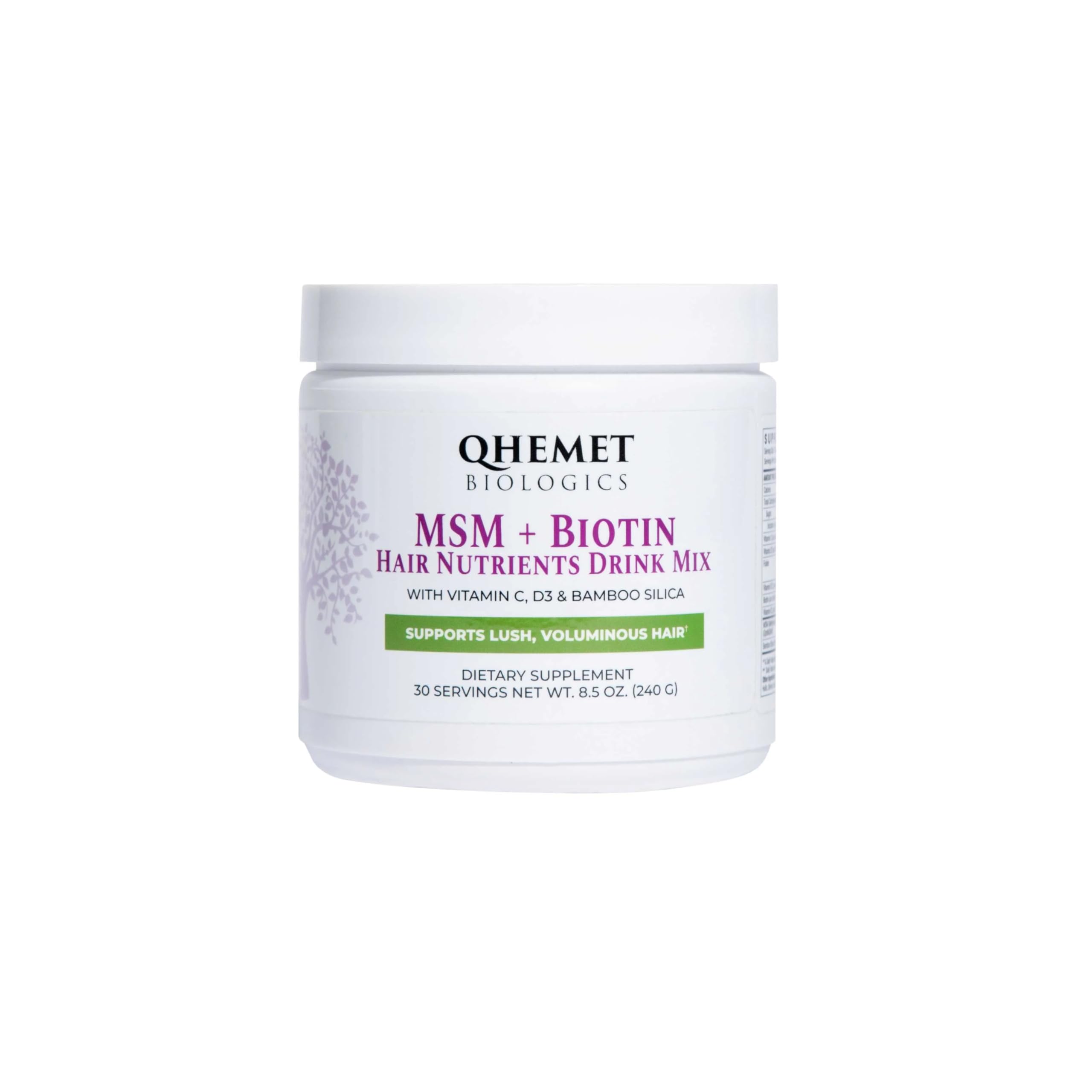 Qhemet Biologics MSM + Biotin Hair Nutrients Blend 358g front view