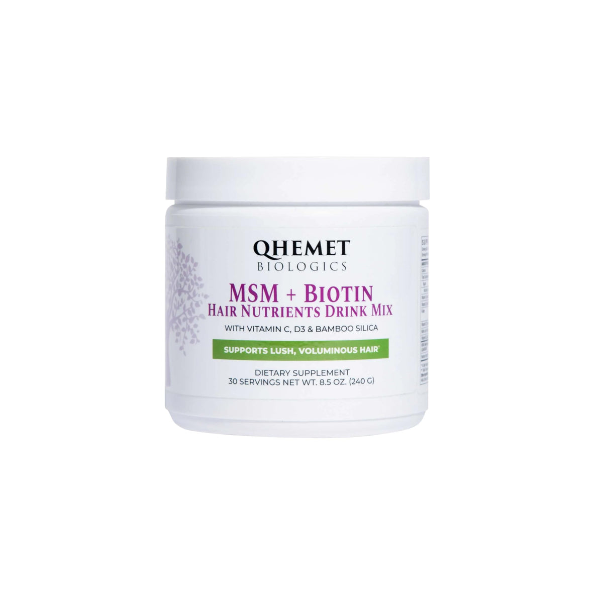 Qhemet Biologics MSM + Biotin Hair Nutrients Blend 358g front view