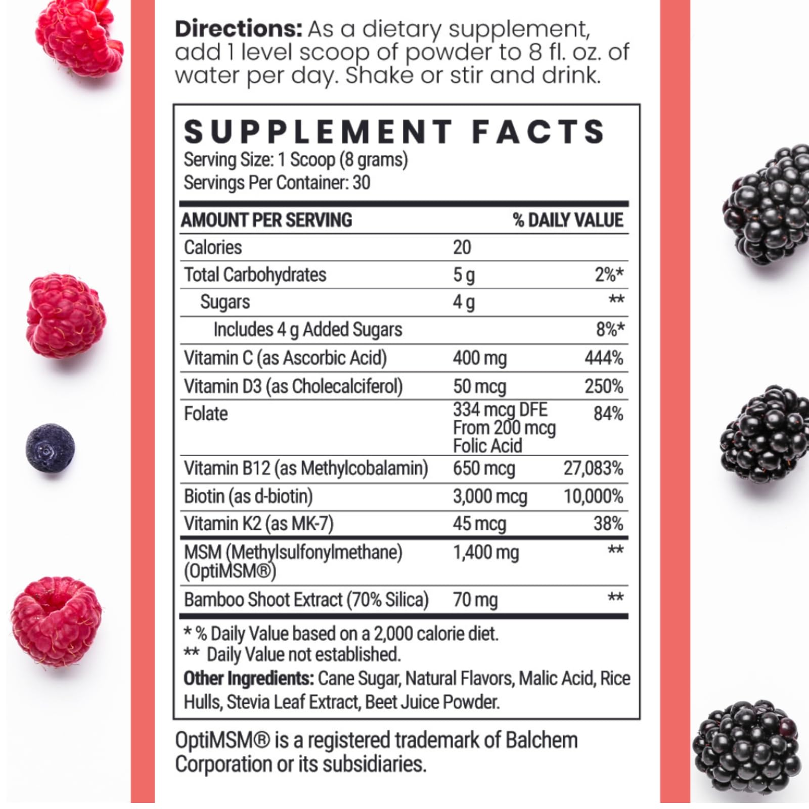 Qhemet Biologics MSM + Biotin Hair Nutrients Blend packaging