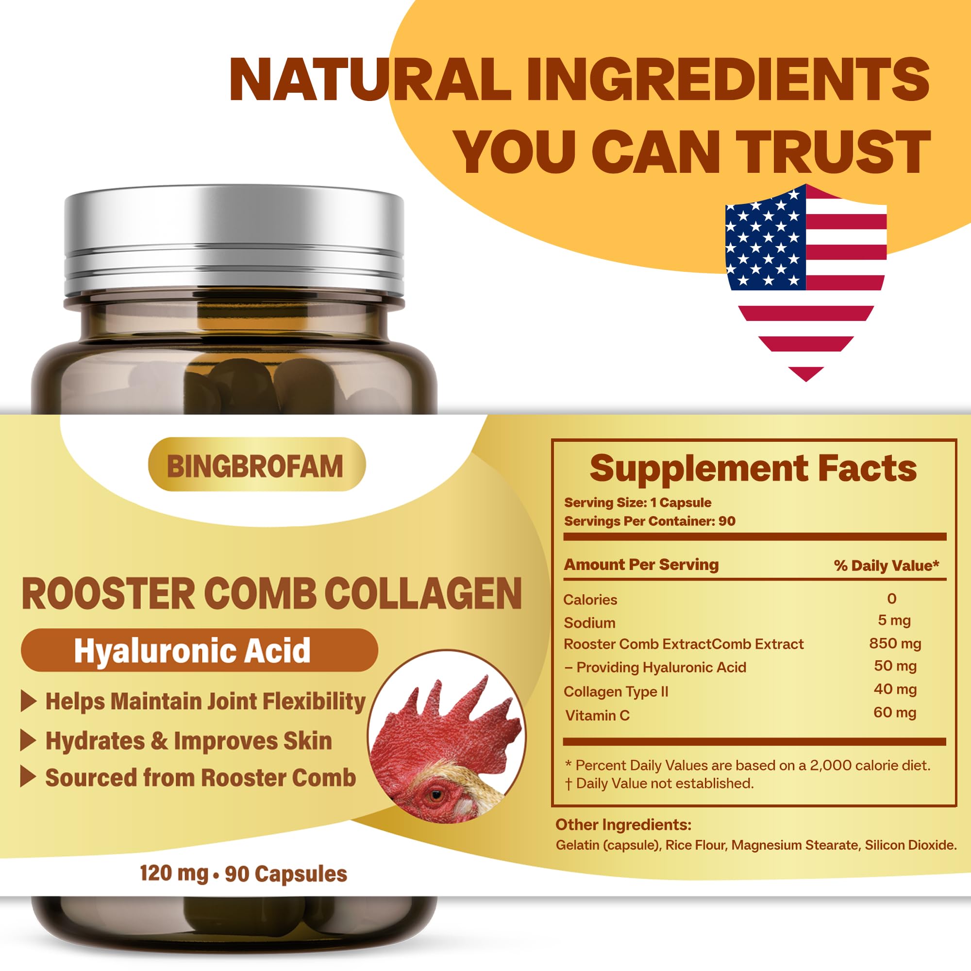 QIFEISHANKA Rooster Comb Collagen Capsules on a wooden table