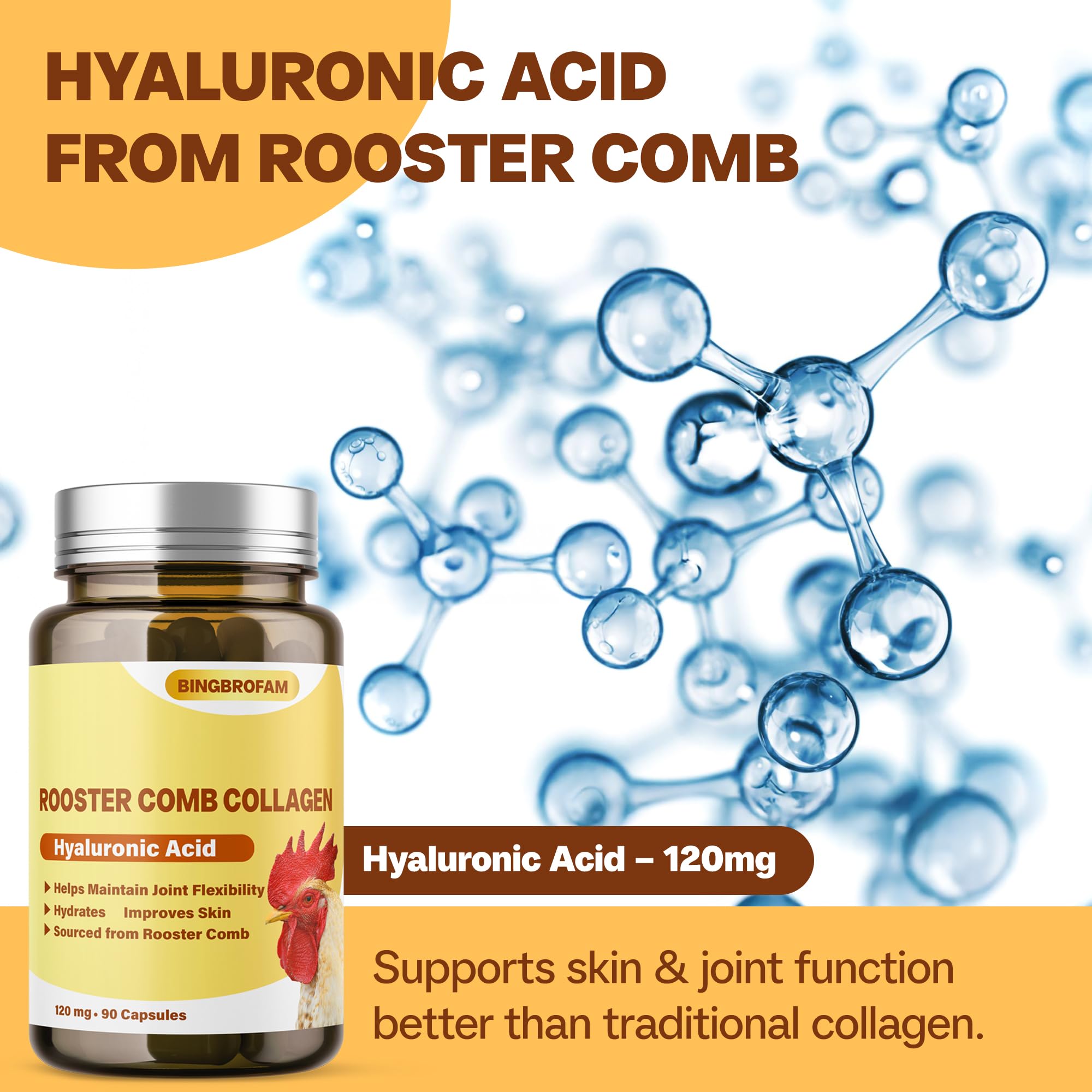 QIFEISHANKA Rooster Comb Collagen Capsules open bottle with capsules