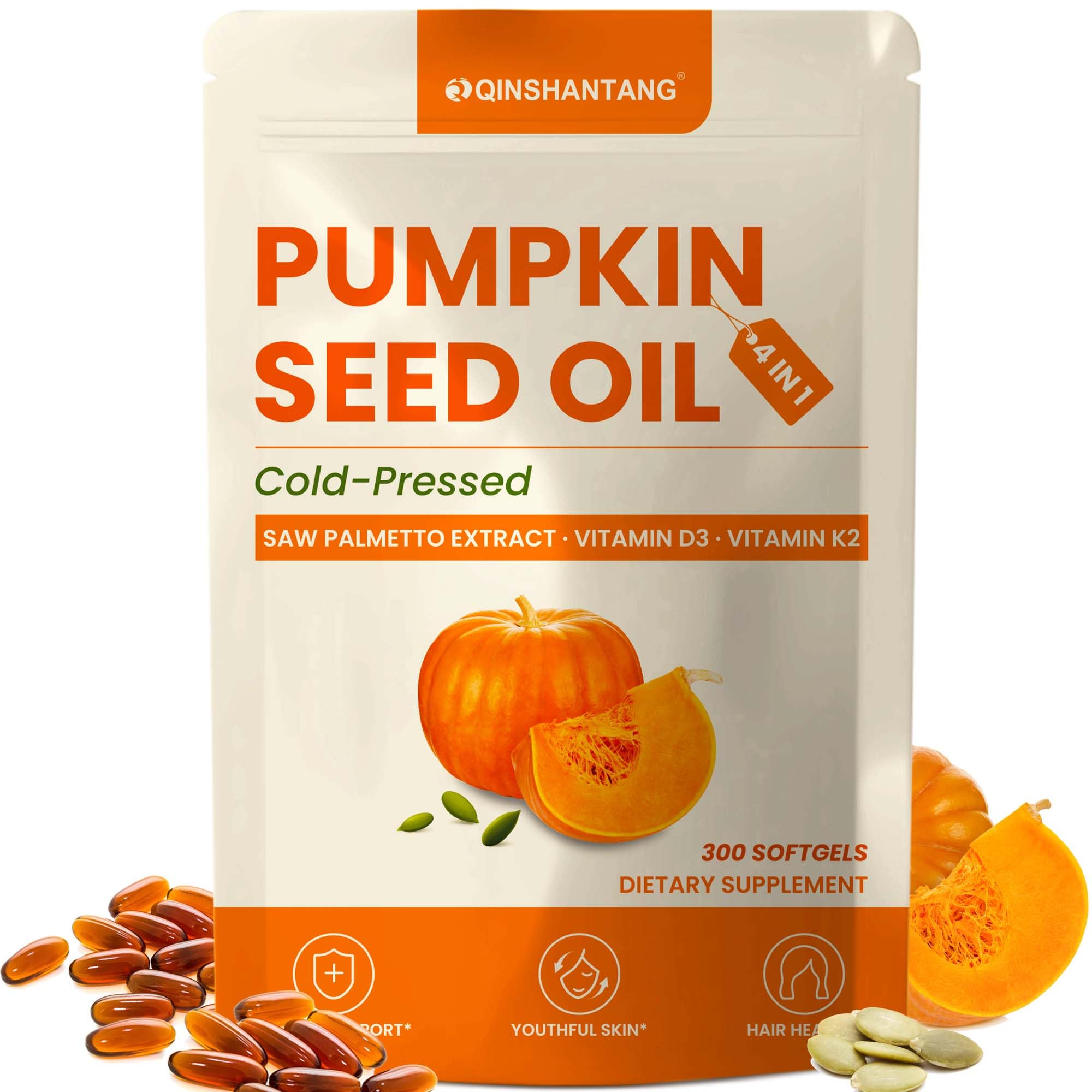 QIN SHAN TANG Saw Palmetto Pumpkin Seed Oil softgels front view