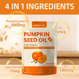 QIN SHAN TANG Saw Palmetto Pumpkin Seed Oil softgels on a wooden table