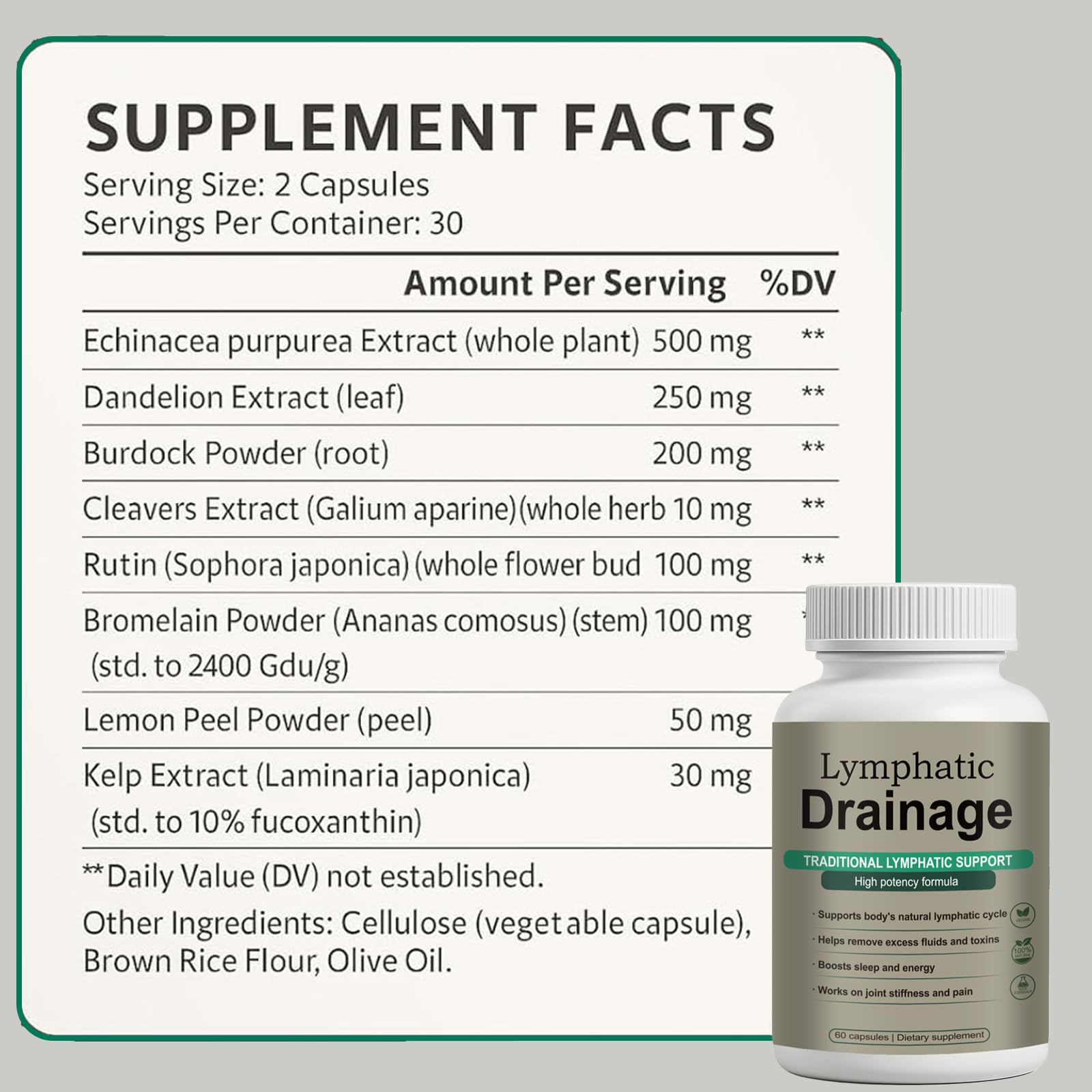 Qiuumey Herbal Lymphatic Support Supplement close-up of capsules