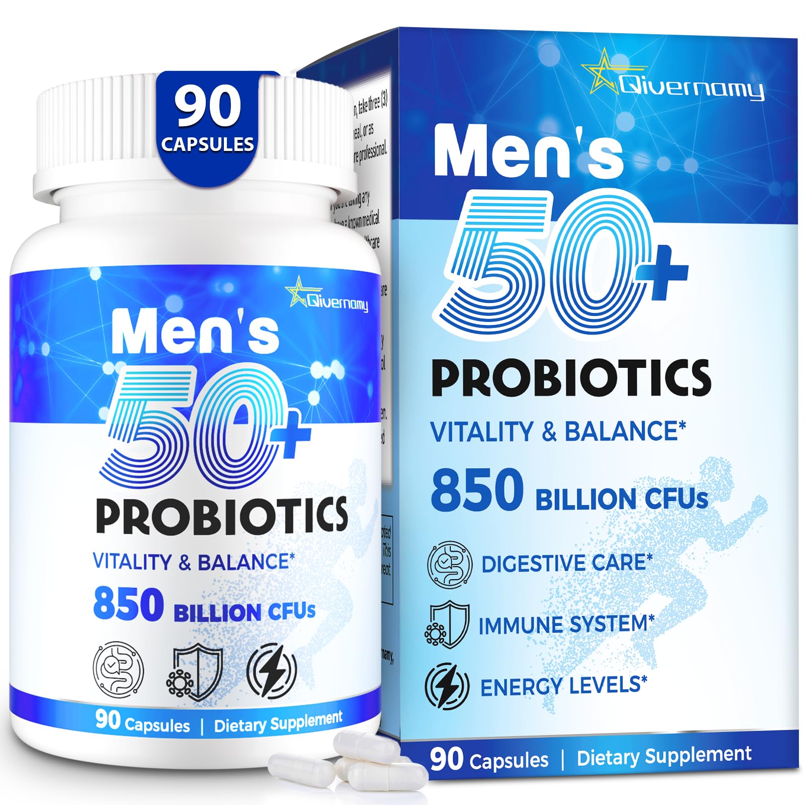 QIVERNAMY Men's 50+ Probiotic 850 Billion CFU front view