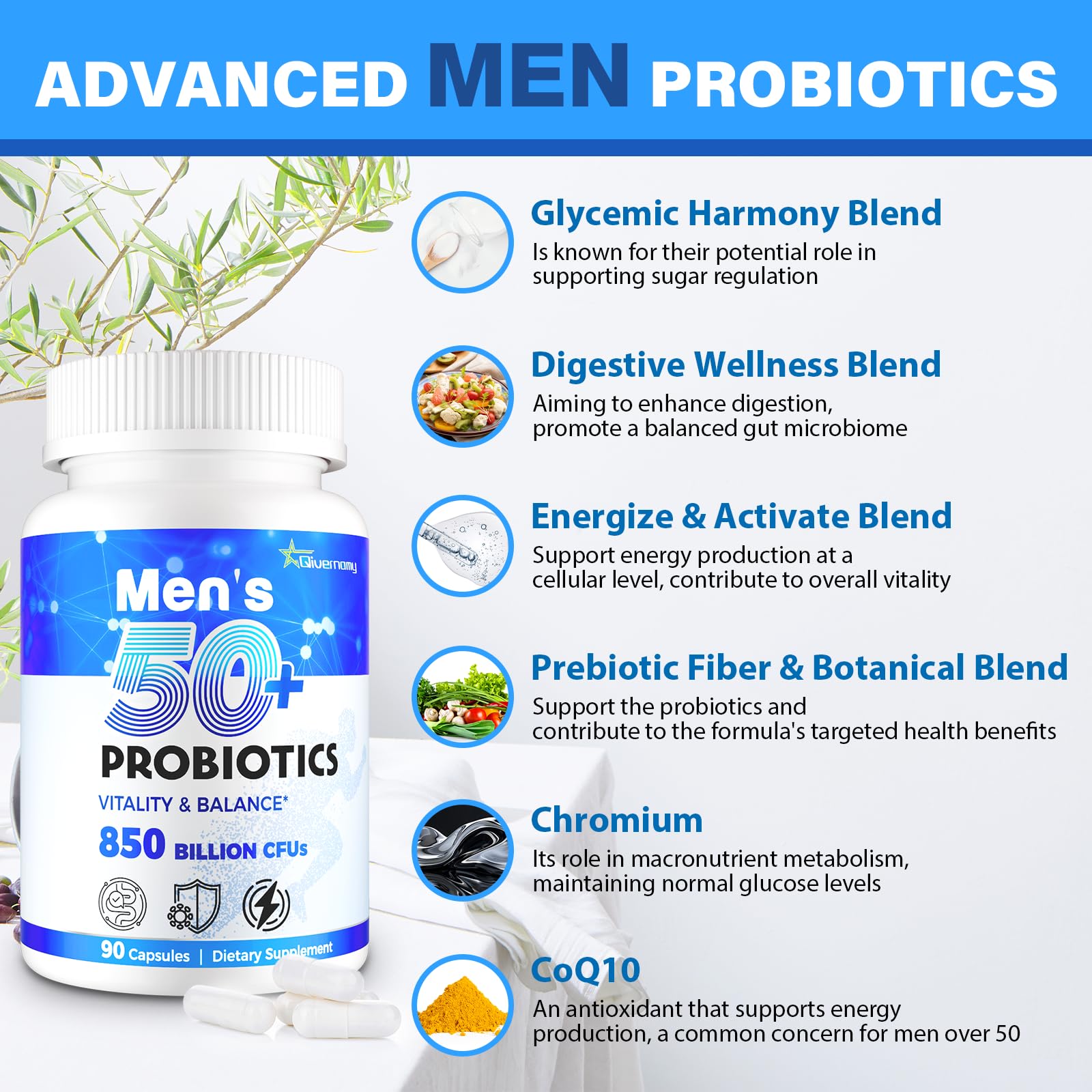 QIVERNAMY Men's 50+ Probiotic bottle side view