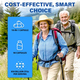 QIVERNAMY Men's 50+ Probiotic bottle with a glass of water