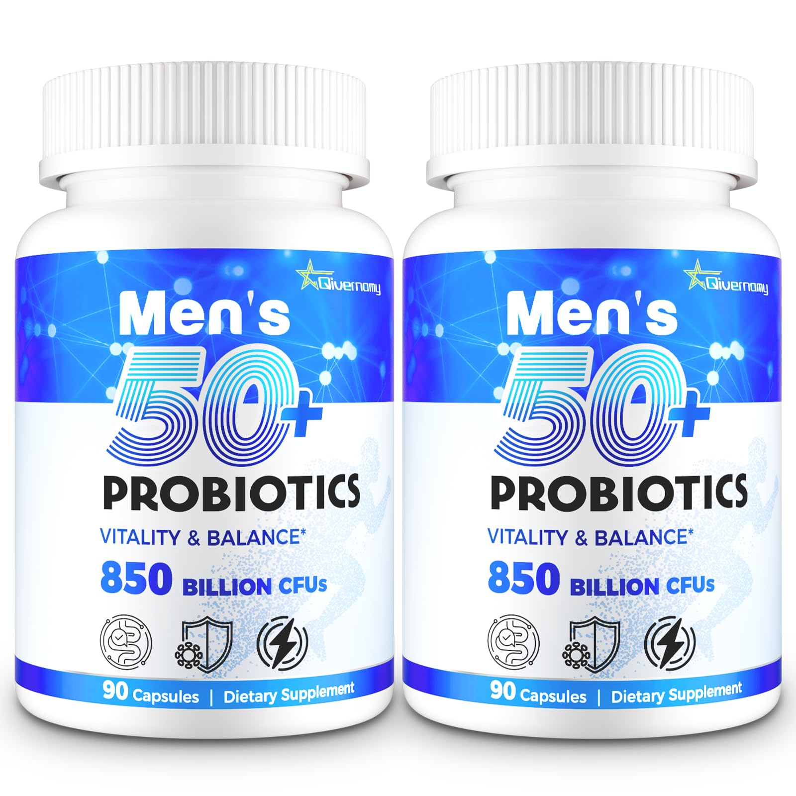 QIVERNAMY Men's 50+ Vitality & Balance Probiotic bottle front view