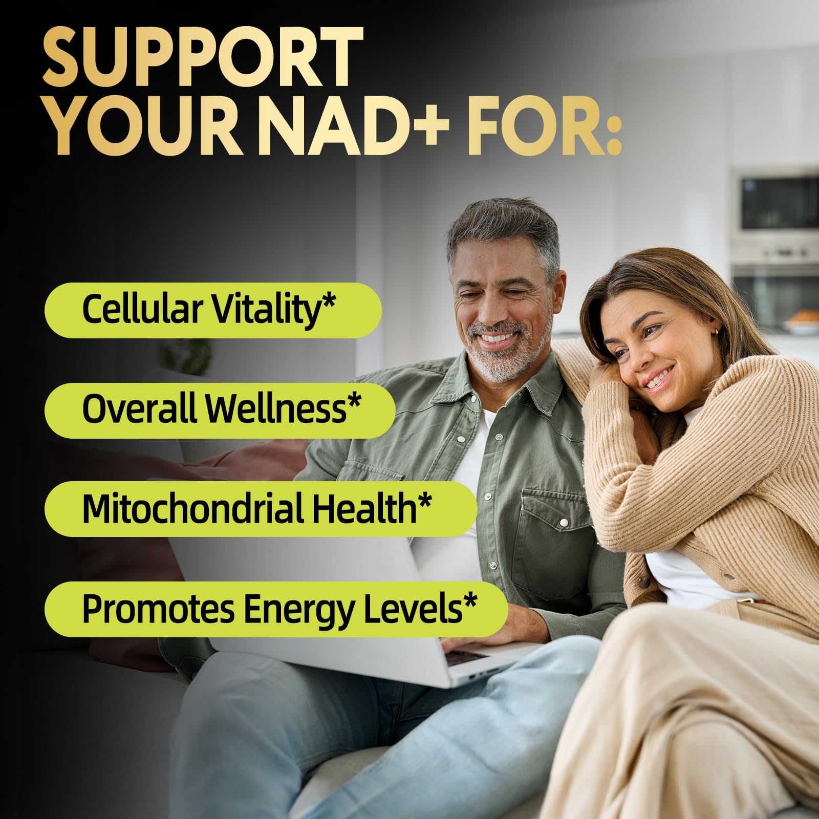 Qmiozzy NAD+ Resveratrol Supplement side view with capsules