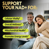 Qmiozzy NAD+ Resveratrol Supplement side view with capsules