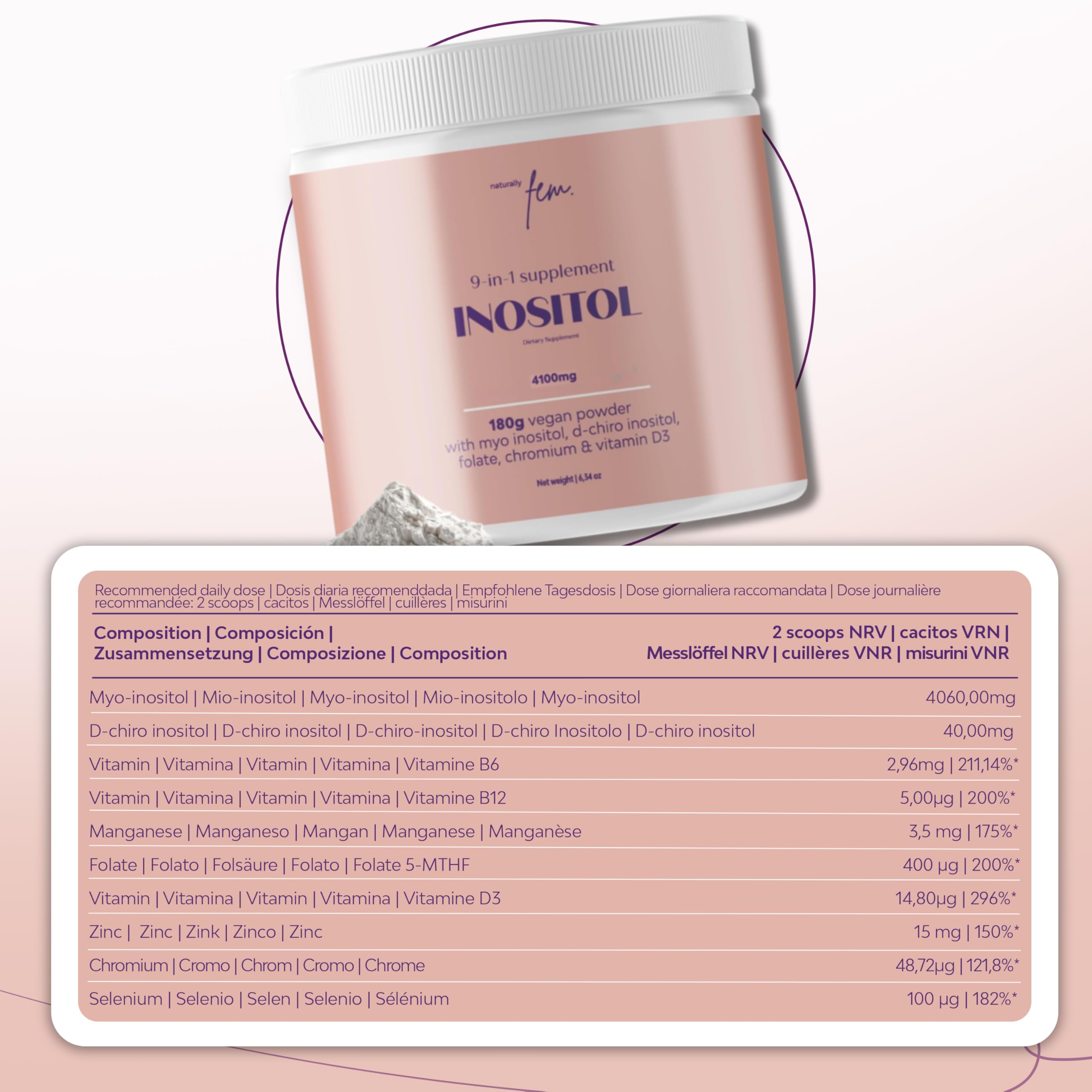 QSTA Inositol FEM 9-in-1 Supplement 4100mg nutritional facts