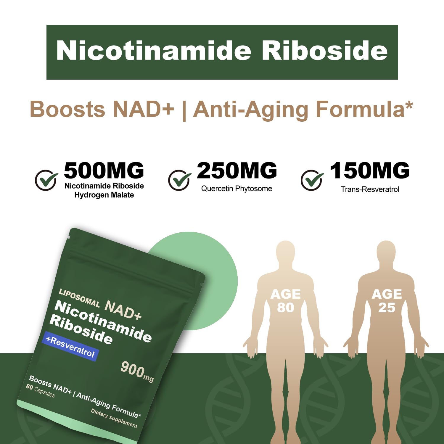 Quackiki NAD+ Capsules on a wooden table