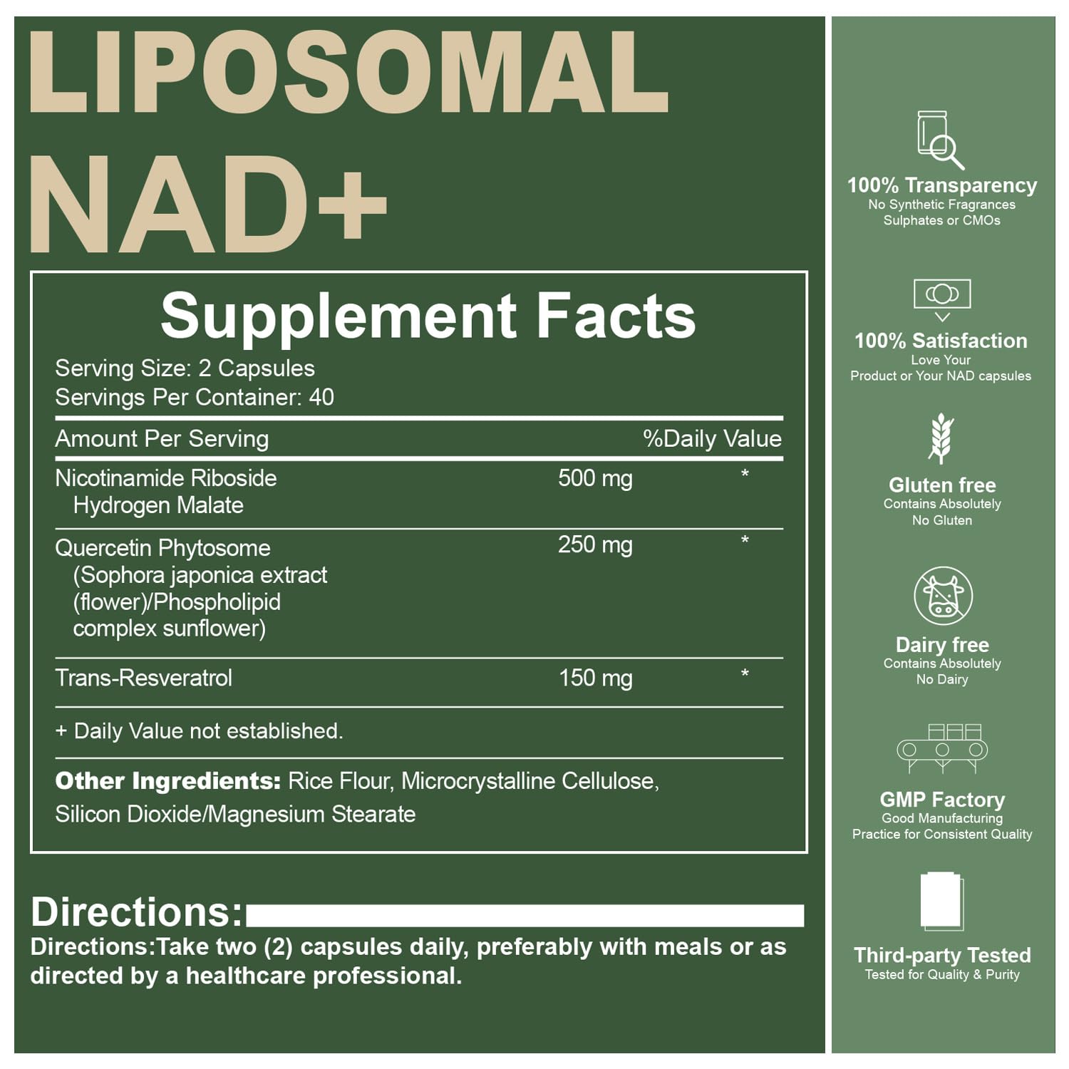 Quackiki NAD+ Capsules with dosage details