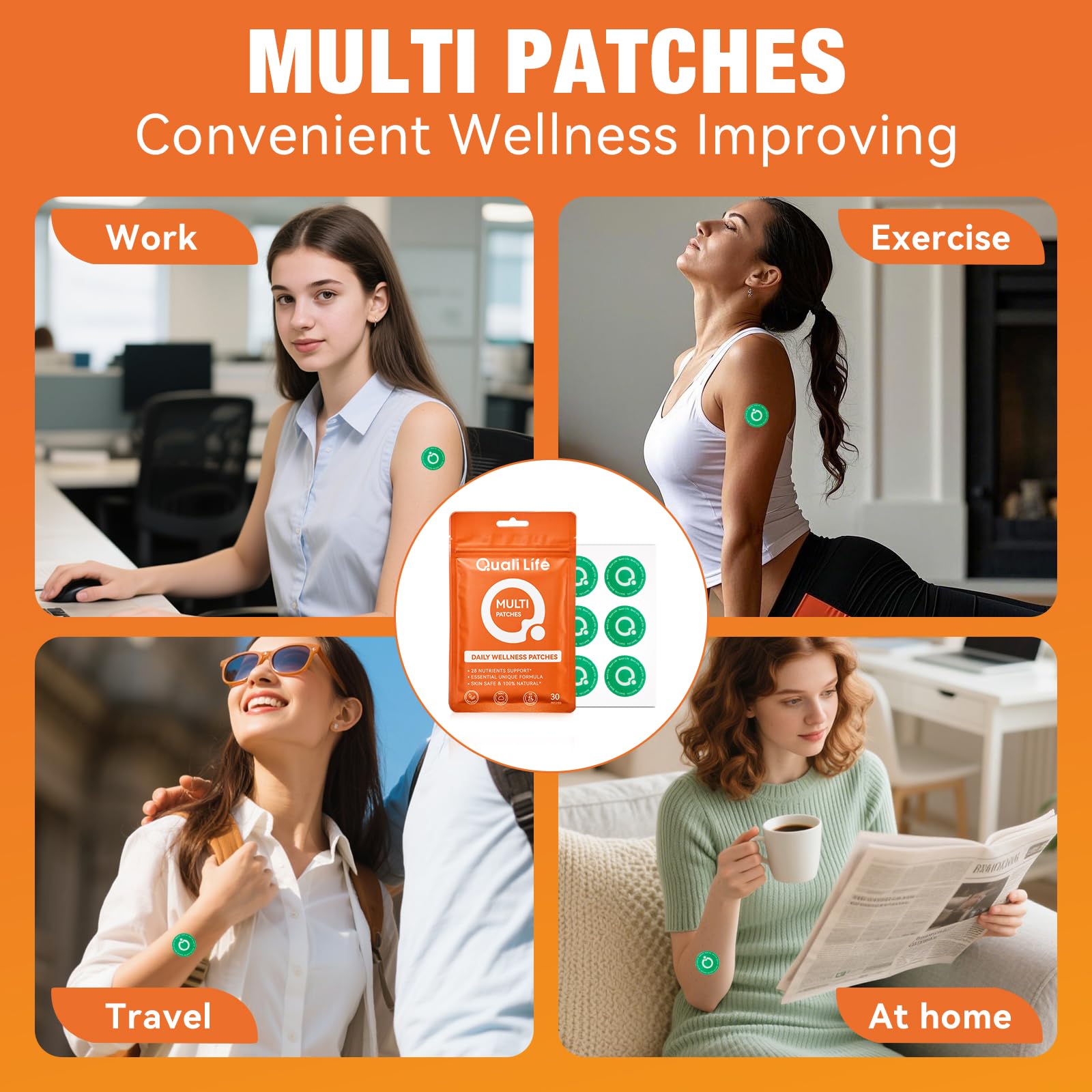 QualiLife Cinnamon Nutrient Patch lifestyle scene with a laptop